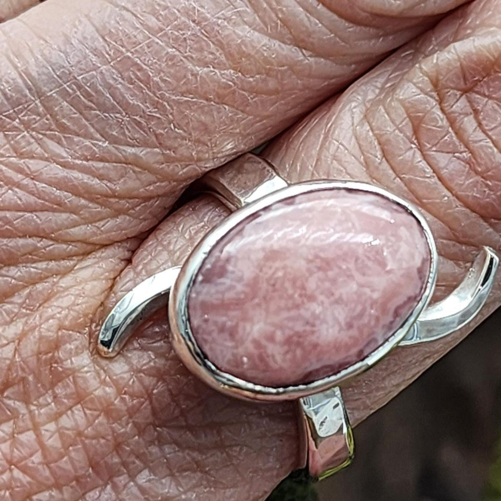 Rhodochrosite sterling silver ring, One off, In Stock, pink gem, boho statement, Artisan, Healing crystal, spiritual gift idea, energy stone, Natural oval gem