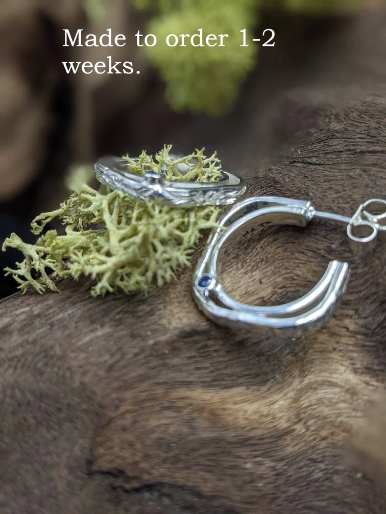 Silver Frame Hoop Earrings, Made to order, Recycled Silver, Cubic Zirconia