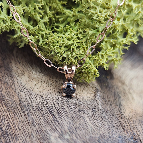 Black Diamond Pendant, 9ct Rose Gold, 16 inch Chain