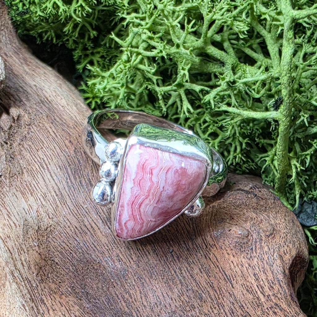 Beautiful pink Rhodochrosite ring, handmade in sterling silver