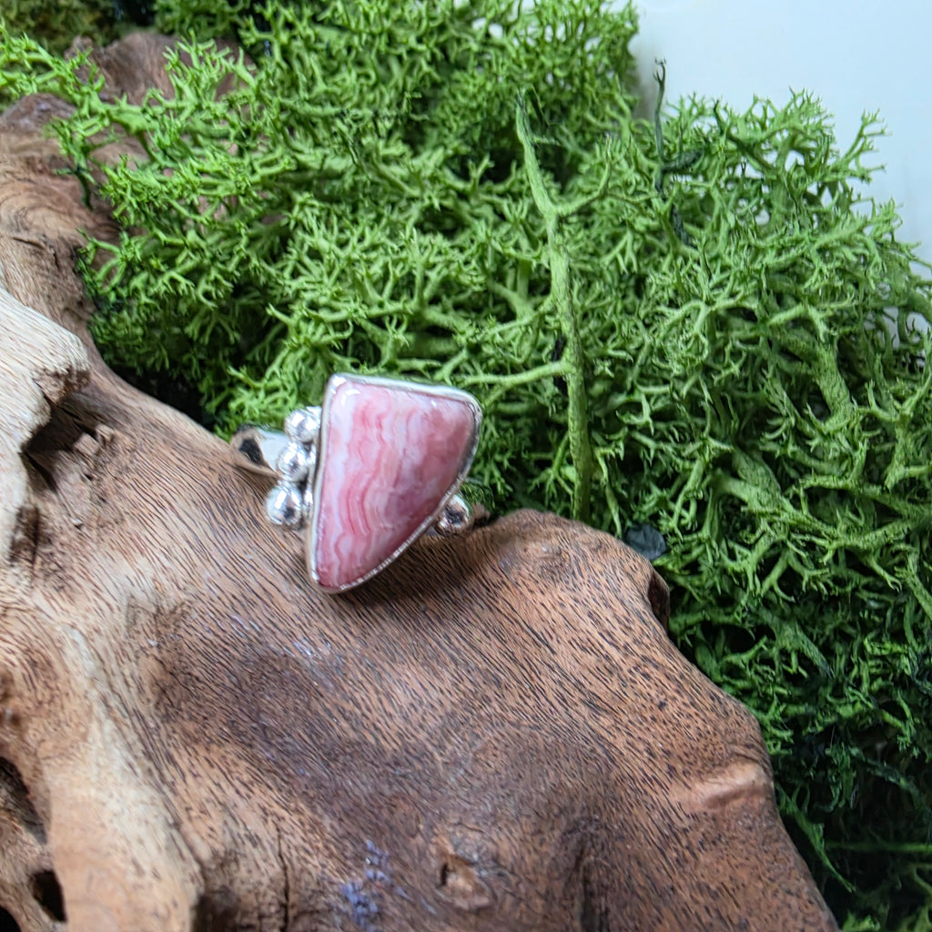Pink Rhodochrosite Sterling Silver Ring – Handmade Statement Ring