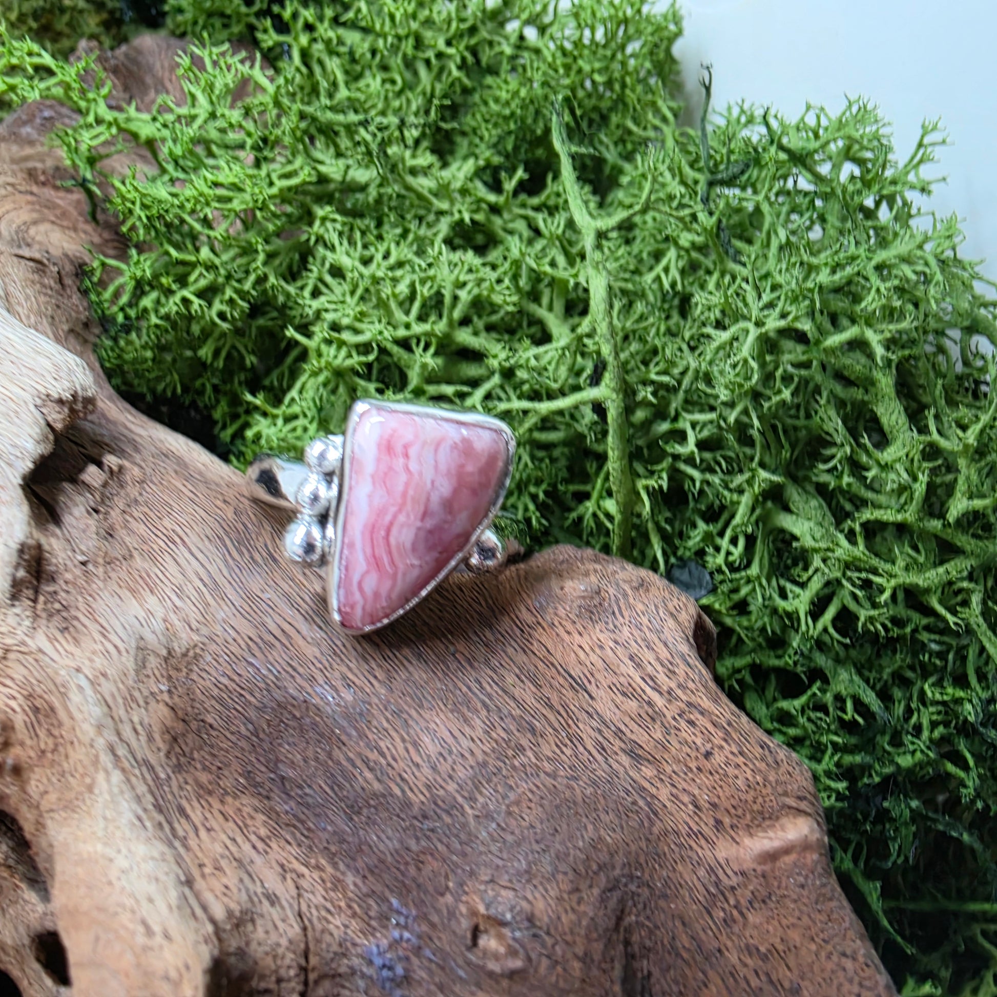 Pink Rhodochrosite Sterling Silver Ring – Handmade Statement Ring