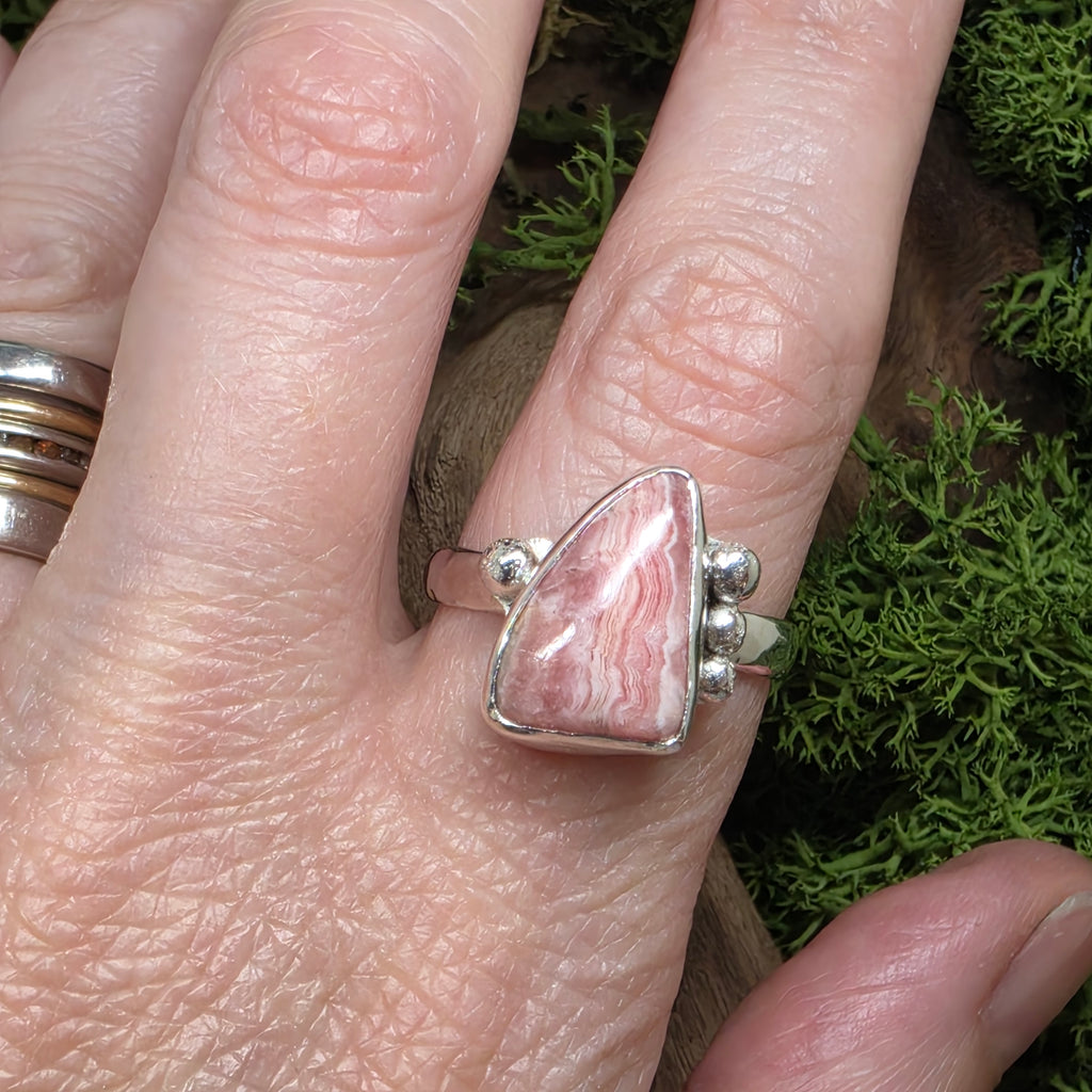 Pink Rhodochrosite Sterling Silver Ring – Handmade Statement Ring