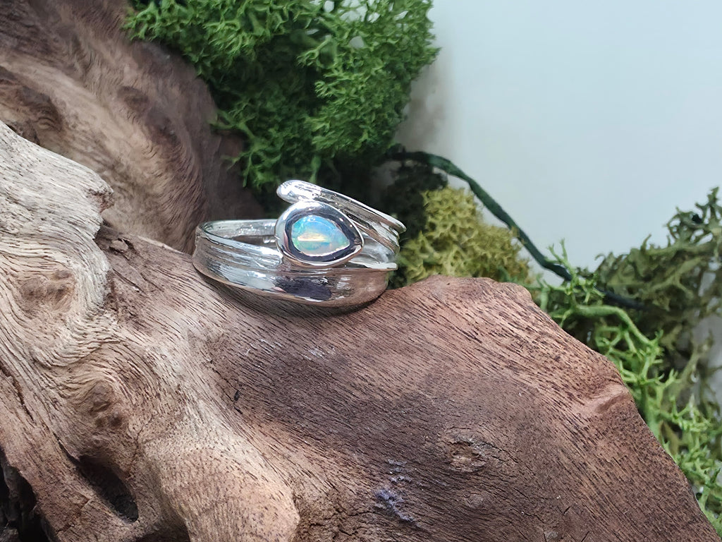 Sterling Silver Australian Opal Ring – Organic Handmade 925 Silver Ring