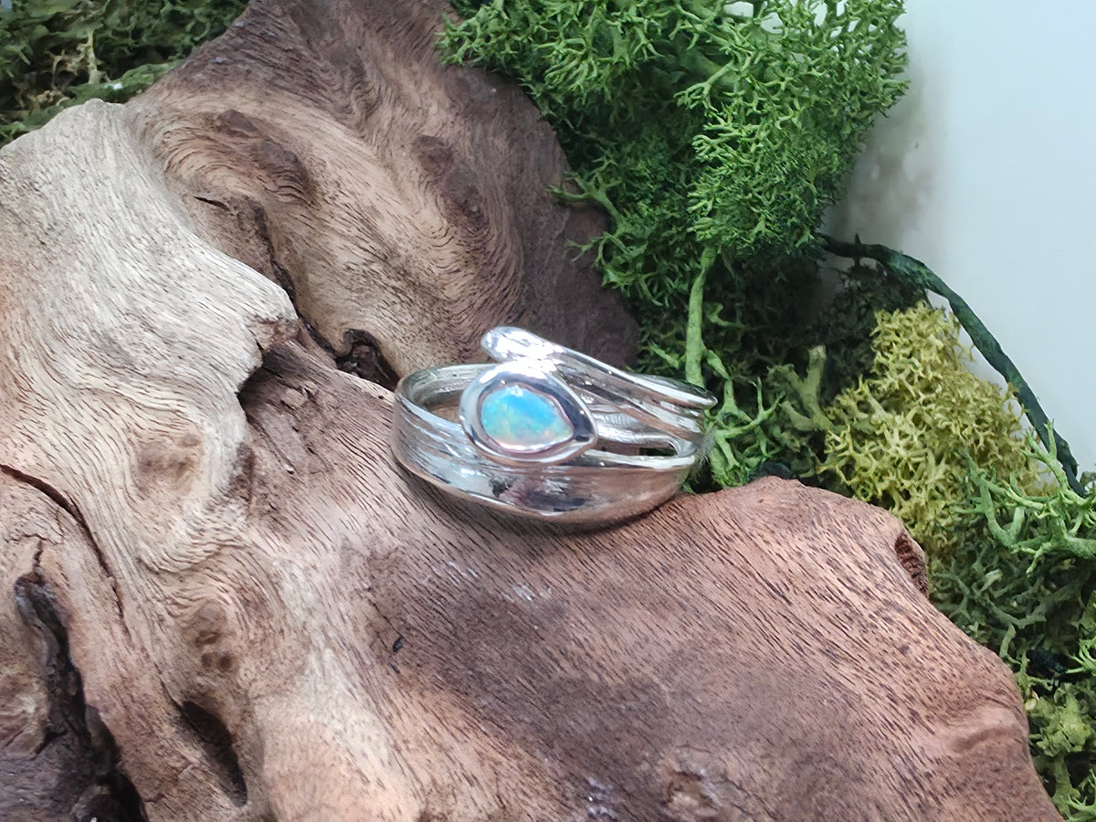 Sterling Silver Australian Opal Ring – Organic Handmade 925 Silver Ring