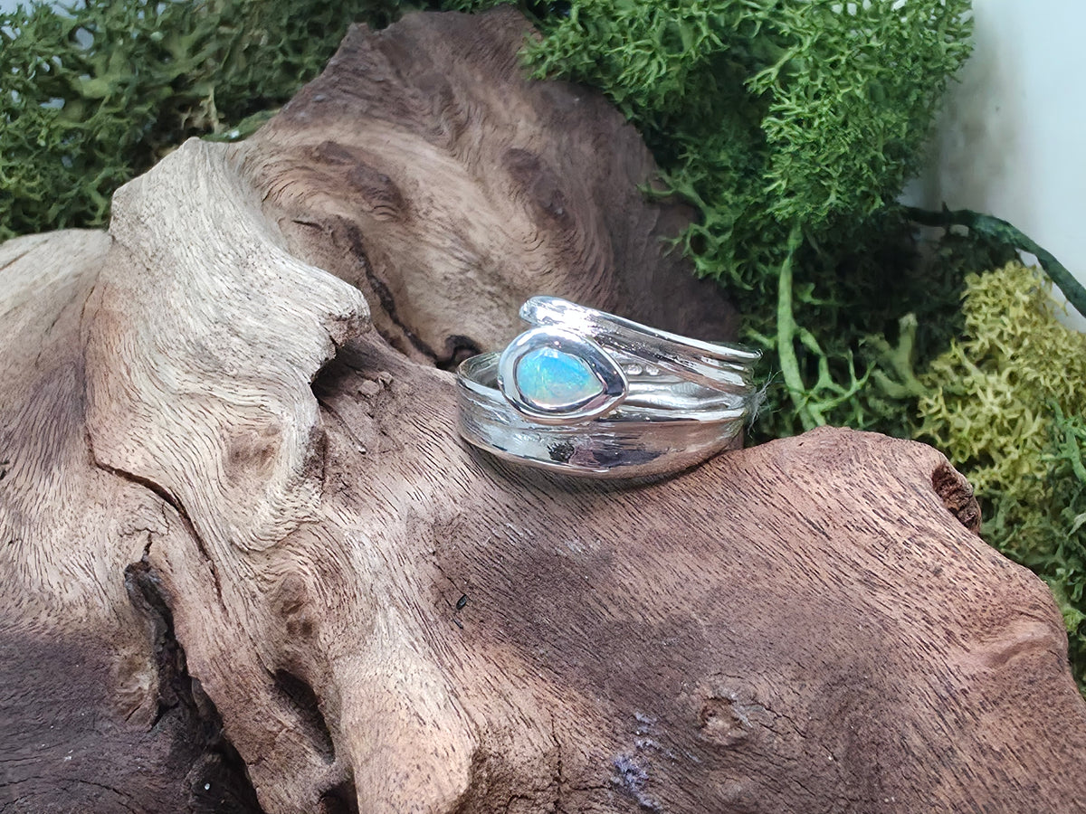 Sterling Silver Australian Opal Ring – Organic Handmade 925 Silver Ring