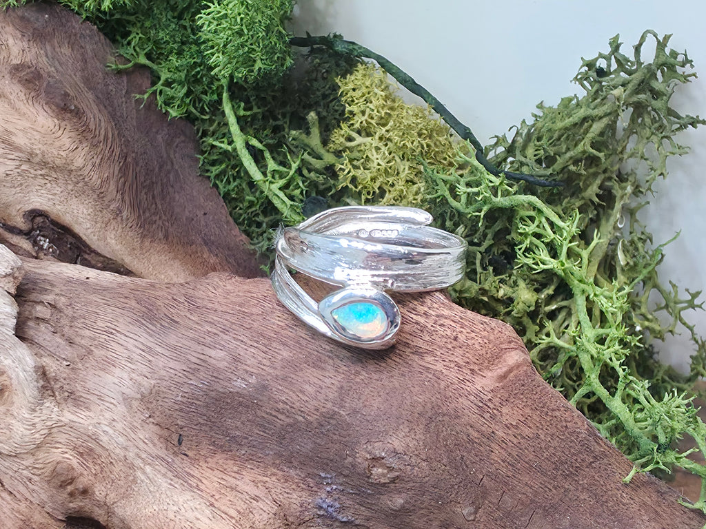 Sterling Silver Australian Opal Ring – Organic Handmade 925 Silver Ring