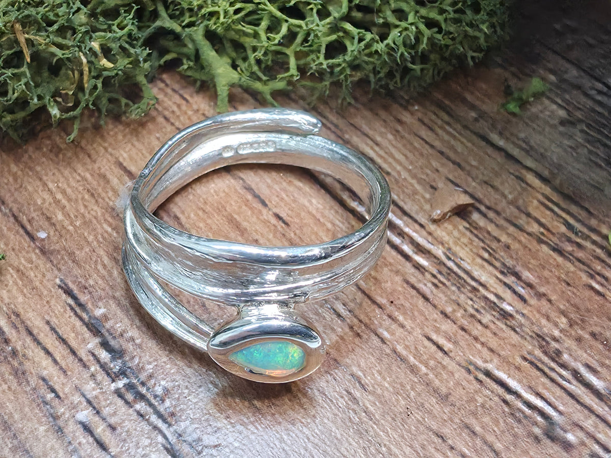 Sterling Silver Australian Opal Ring – Organic Handmade 925 Silver Ring