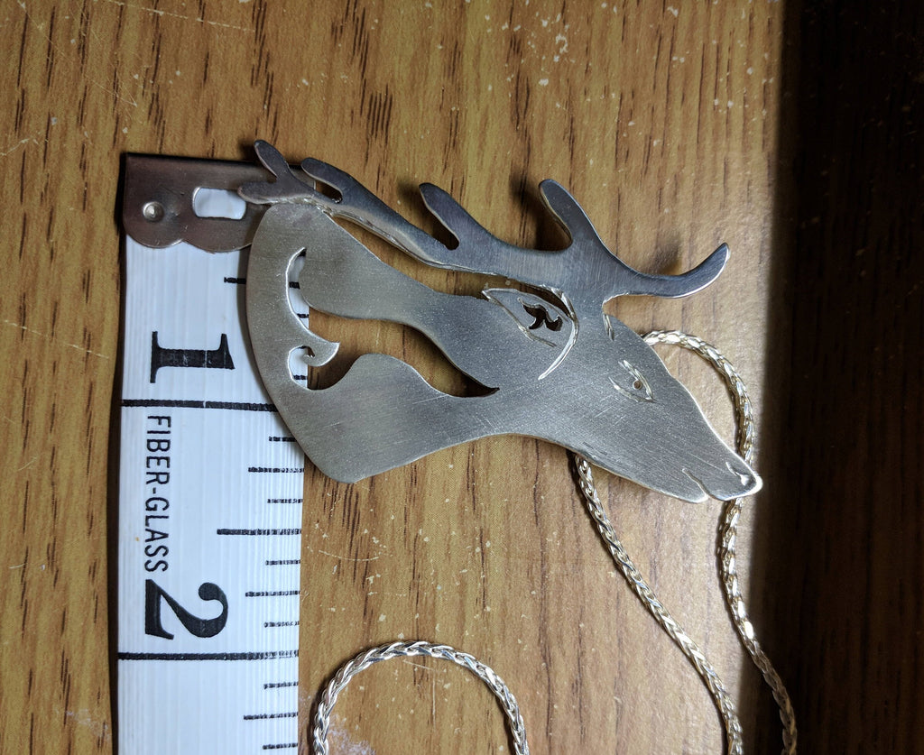 Hand pierced Sterling Silver Celtic Stag Pendant, In Stock, Statement Jewellery