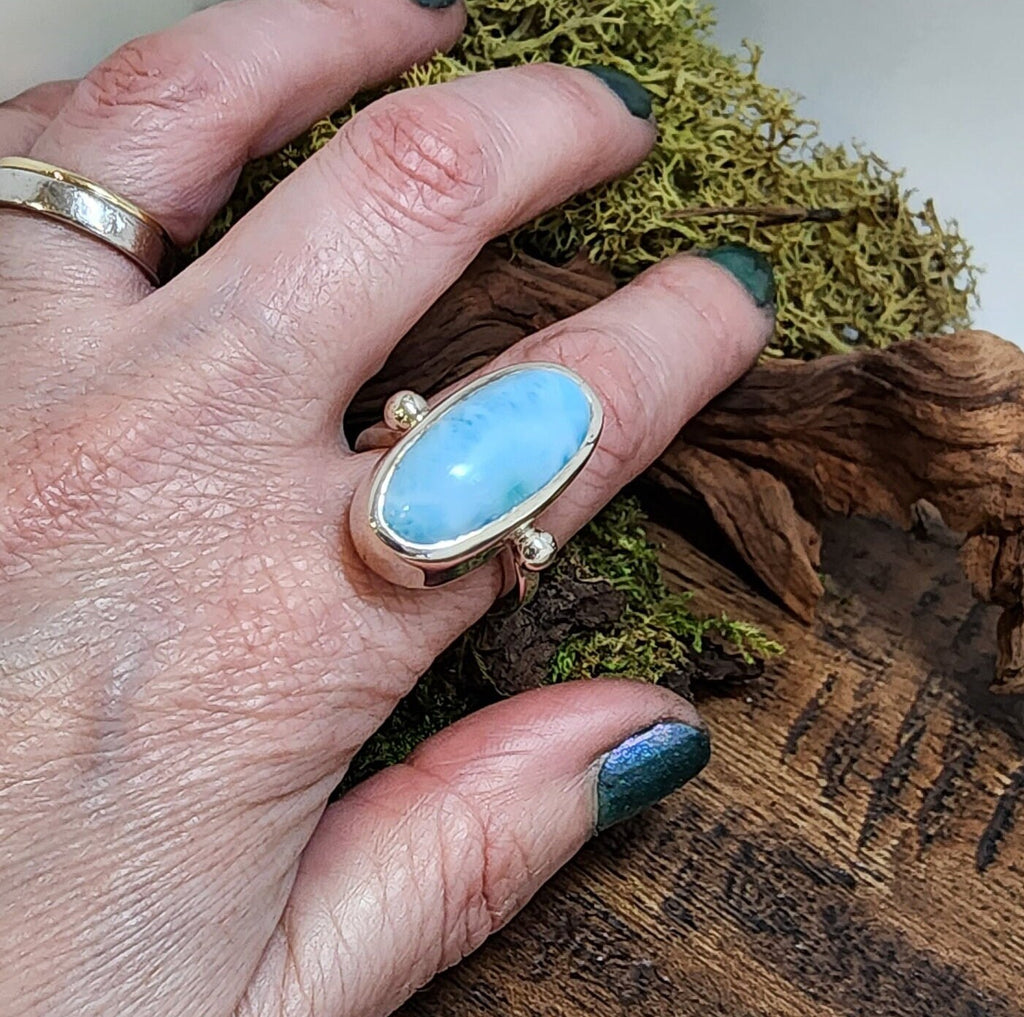 Silver Larimar statement ring, sterling silver ring, chunky ring, blue jewellery, sea theme gift, gift for her, ladies gift idea, handmade
