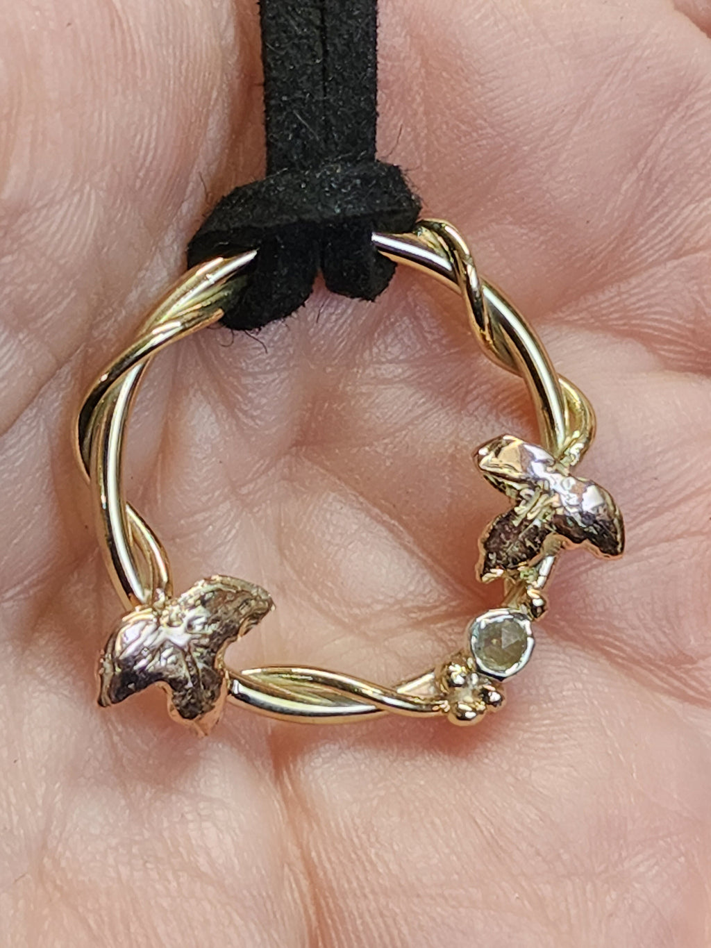 Gold and Rose Cut Diamond Ivy wreath pendant, made to order necklace, woodland themed pendant,  Forest gift, Ivy leaf, Hedera, Fae, Graduation