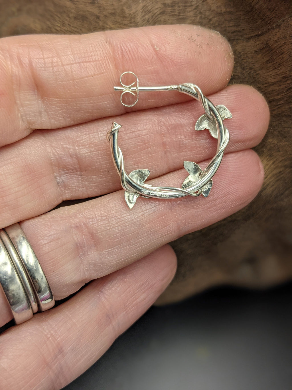 Silver Ivy hoops, Christmas earrings, yule gift, Made to order, Christmas gift, Ivy leaf, xmas gift, hedera theme, ladies, stocking filler, women, yuletide