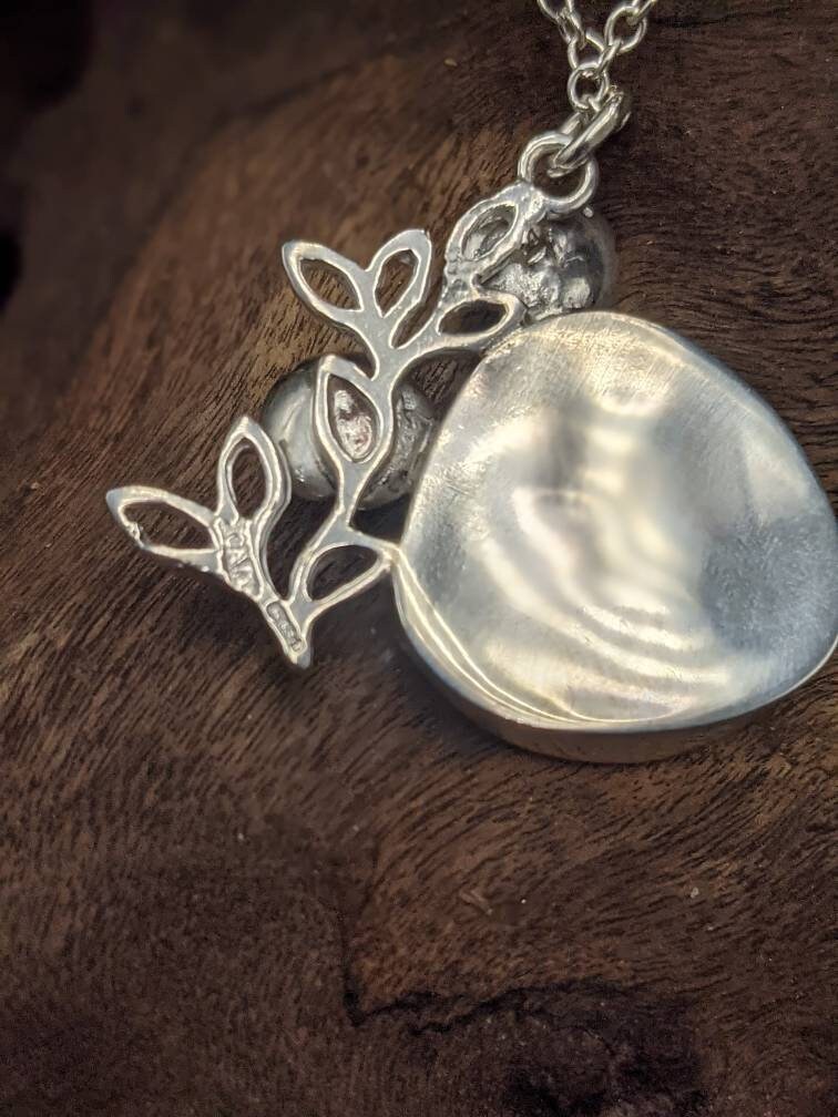 Handmade Mother of Pearl Pendant, Climbing Rose Silver Necklace