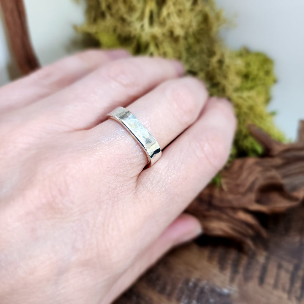 Square silver band ring, hammered ring, square wedding ring, Made to Order only, alternative wedding, promise, engagement, hammered, textured silver, shape