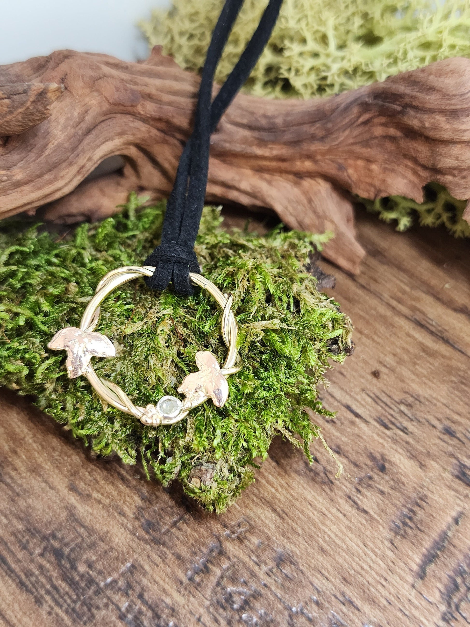Gold and Rose Cut Diamond Ivy wreath pendant, made to order necklace, woodland themed pendant,  Forest gift, Ivy leaf, Hedera, Fae, Graduation