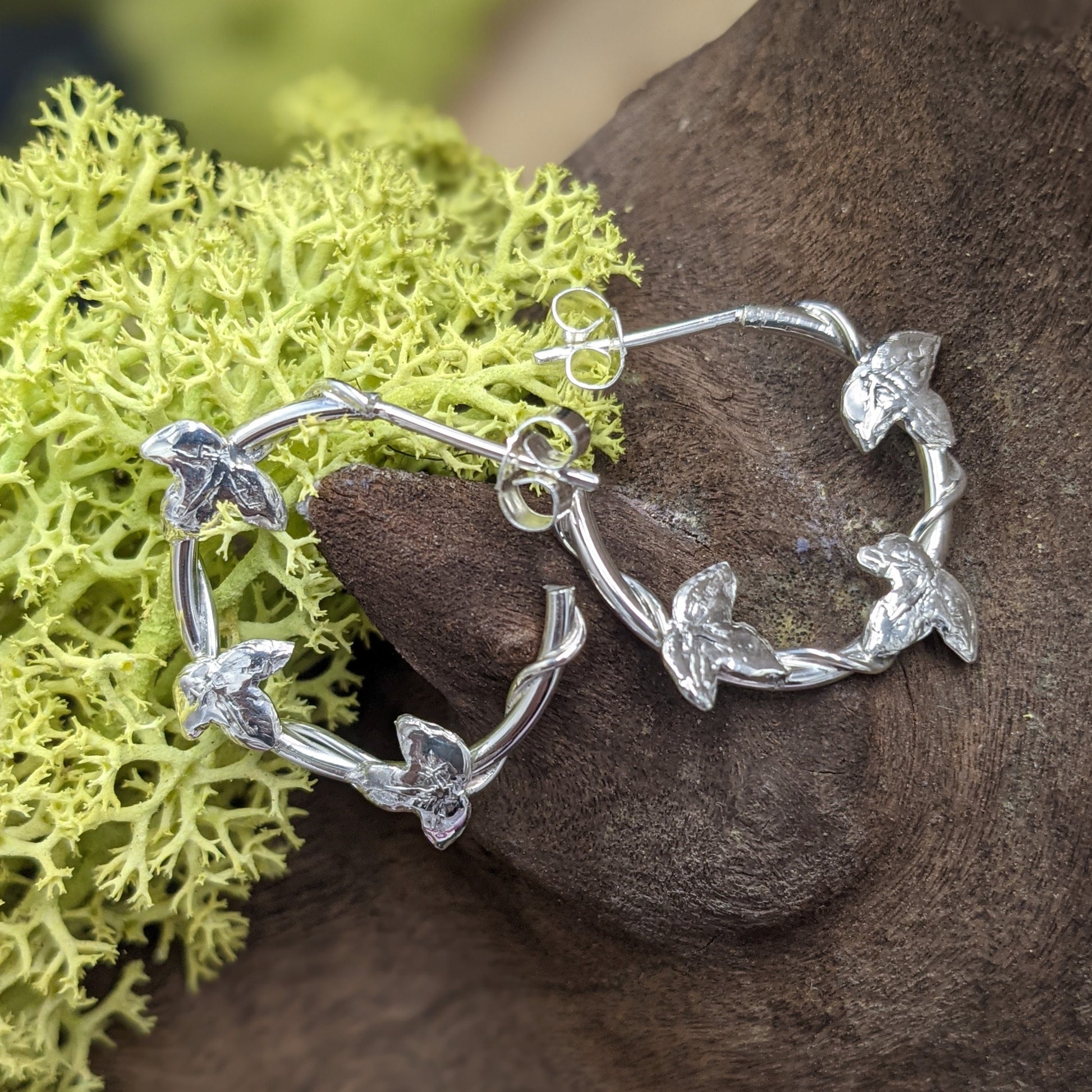 Silver Ivy hoops, Christmas earrings, yule gift, Made to order, Christmas gift, Ivy leaf, xmas gift, hedera theme, ladies, stocking filler, women, yuletide