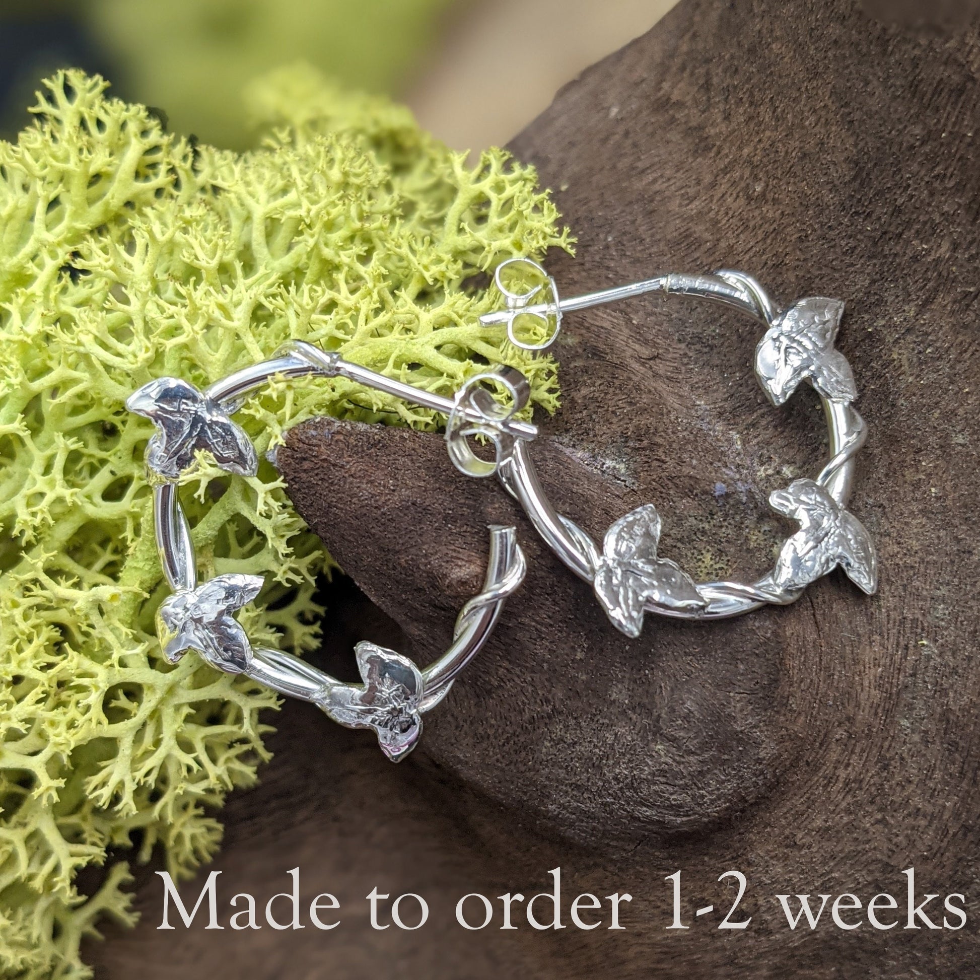 Silver Ivy hoops, Christmas earrings, yule gift, Made to order, Christmas gift, Ivy leaf, xmas gift, hedera theme, ladies, stocking filler, women, yuletide