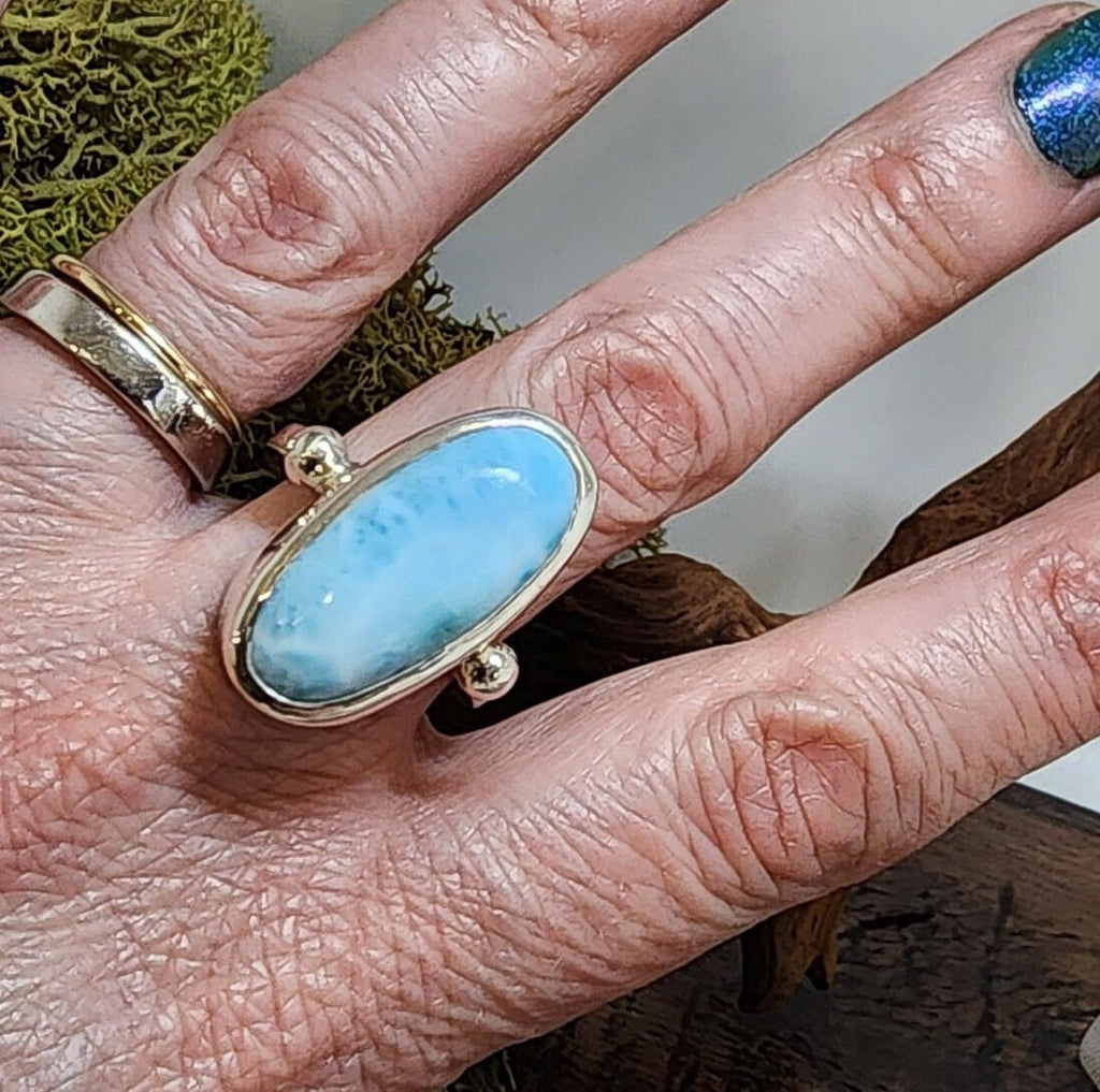 Silver Larimar statement ring, sterling silver ring, chunky ring, blue jewellery, sea theme gift, gift for her, ladies gift idea, handmade