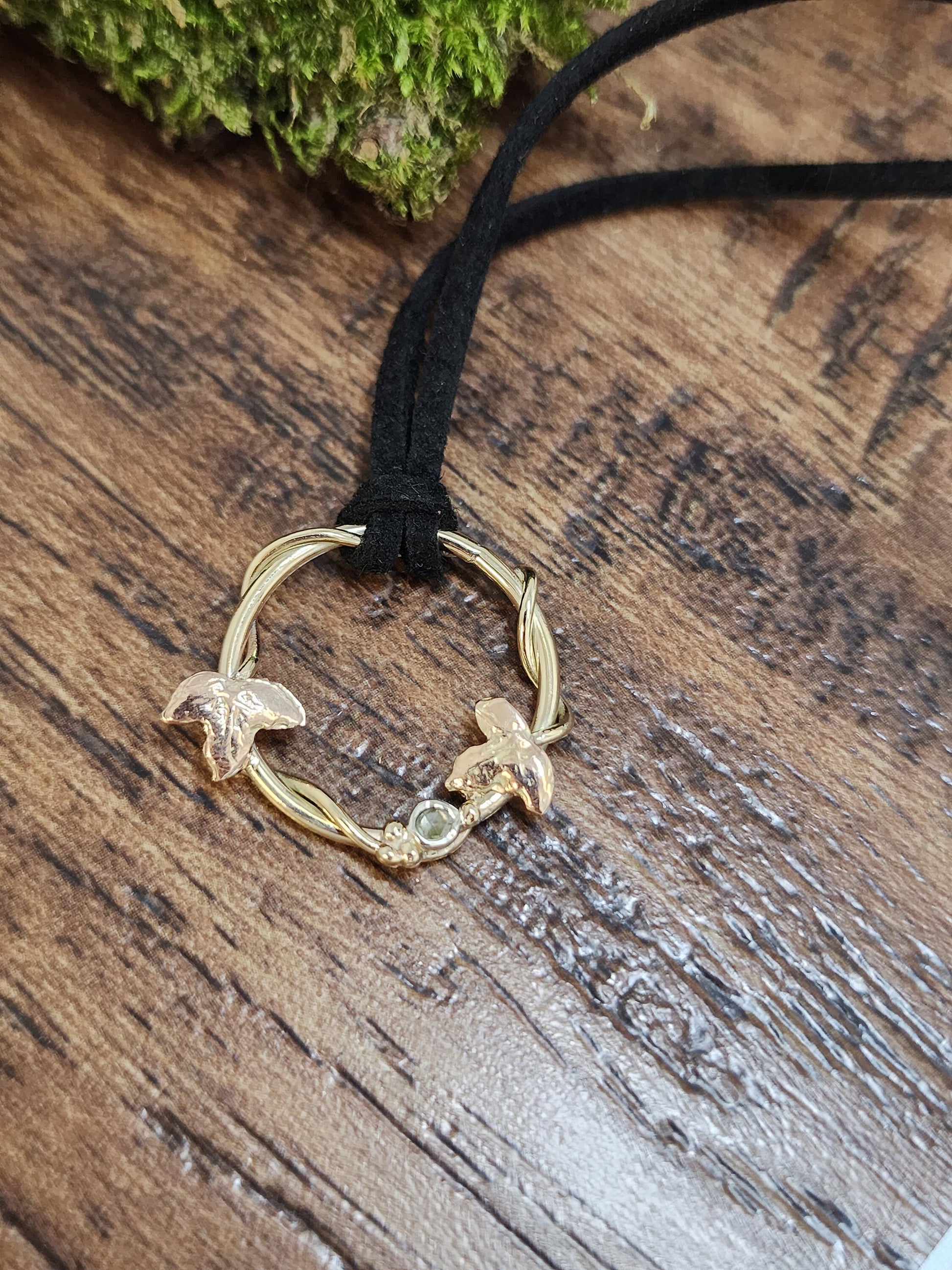 Gold and Rose Cut Diamond Ivy wreath pendant, made to order necklace, woodland themed pendant,  Forest gift, Ivy leaf, Hedera, Fae, Graduation