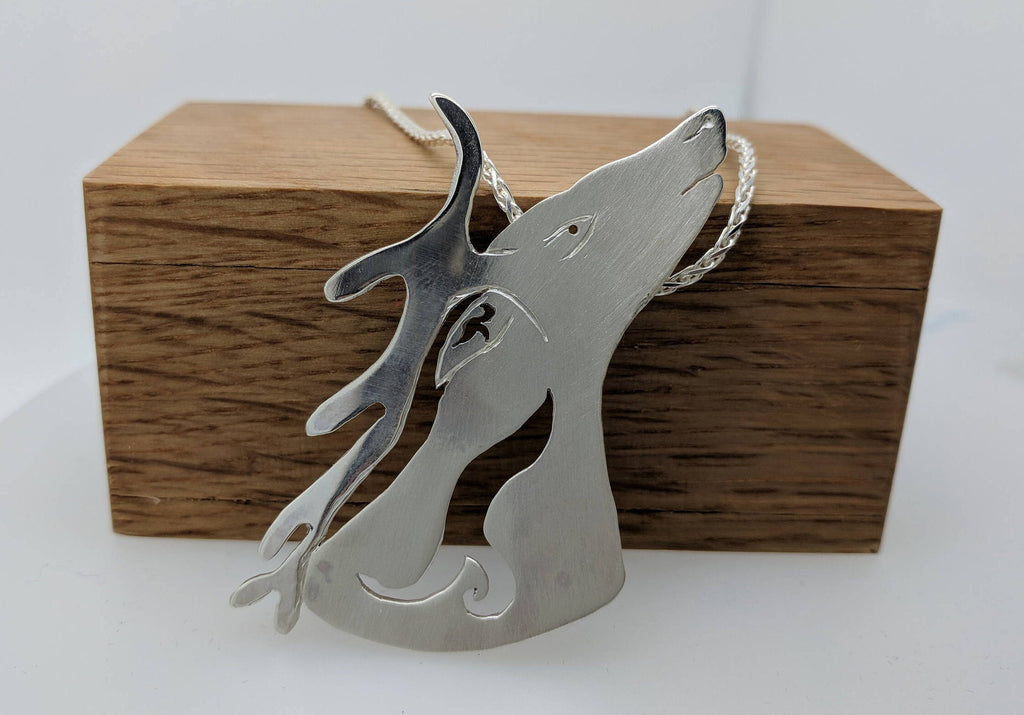 Hand pierced Sterling Silver Celtic Stag Pendant, In Stock, Statement Jewellery