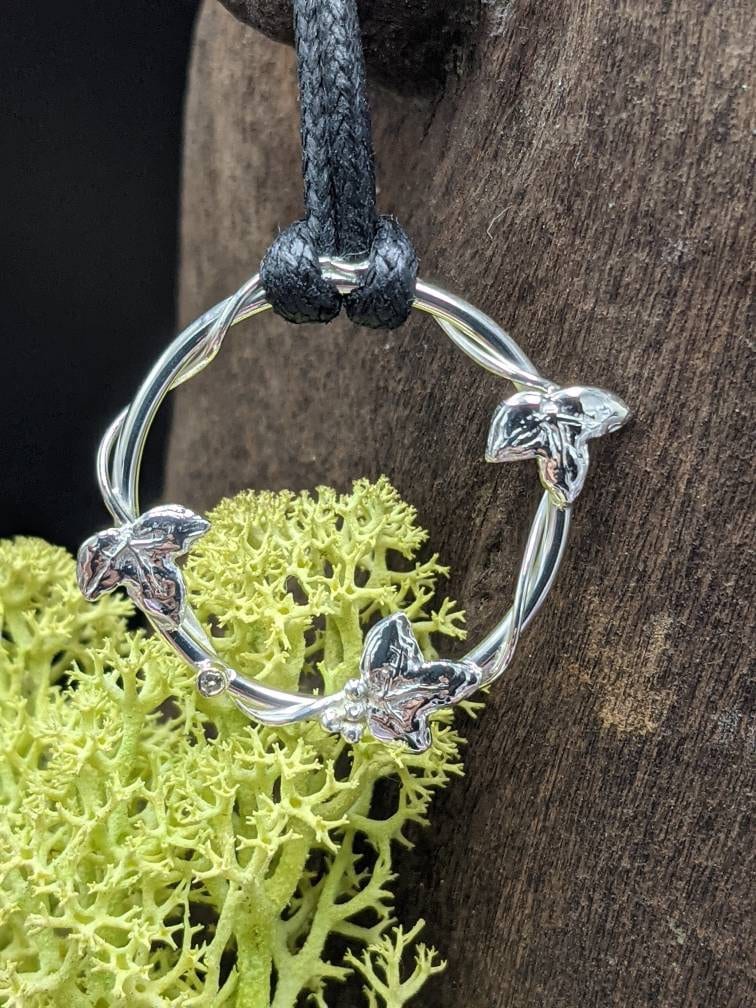 Diamond Ivy wreath pendant, made to order, silver necklace, woodland themed pendant,  Forest gift, Ivy leaf, Hedera, Fae, Pagan, Tree, Graduation, birthday