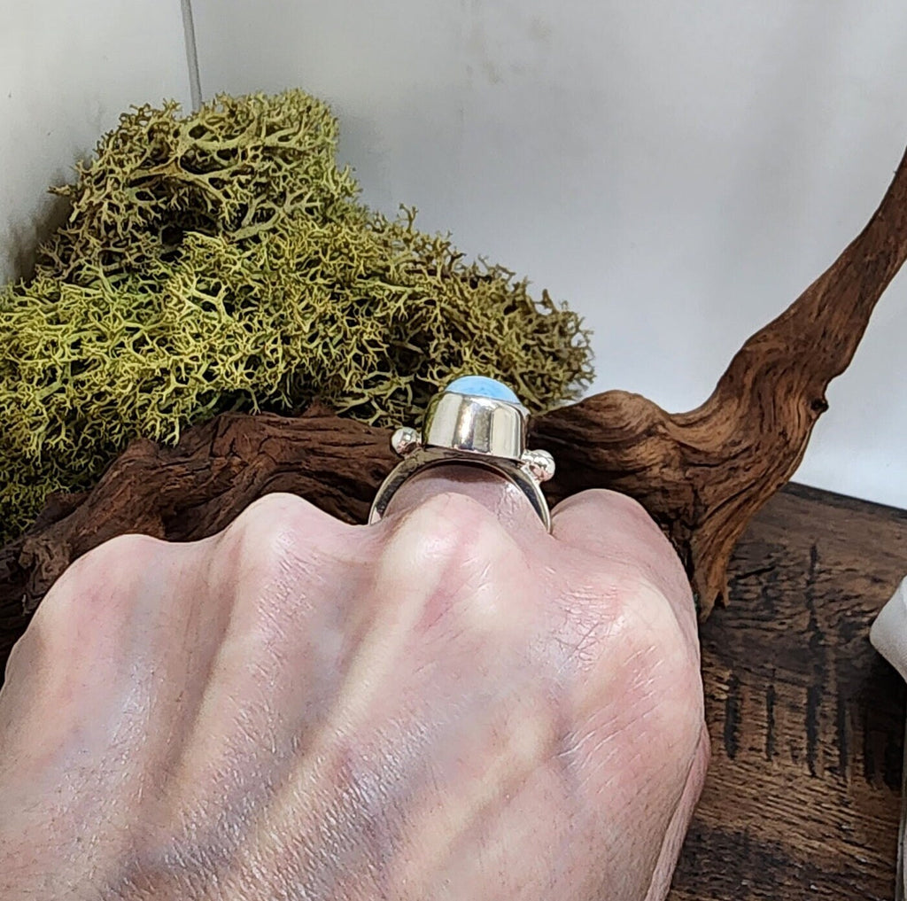 Silver Larimar statement ring, sterling silver ring, chunky ring, blue jewellery, sea theme gift, gift for her, ladies gift idea, handmade