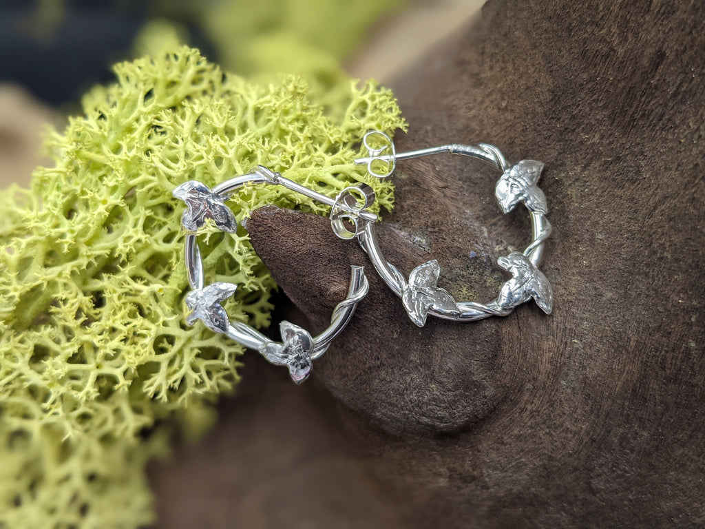 Silver Ivy hoops, Christmas earrings, yule gift, Made to order, Christmas gift, Ivy leaf, xmas gift, hedera theme, ladies, stocking filler, women, yuletide