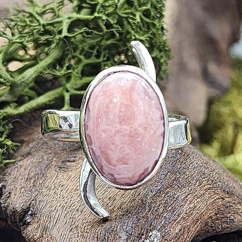 Rhodochrosite sterling silver ring, One off, In Stock, pink gem, boho statement, Artisan, Healing crystal, spiritual gift idea, energy stone, Natural oval gem