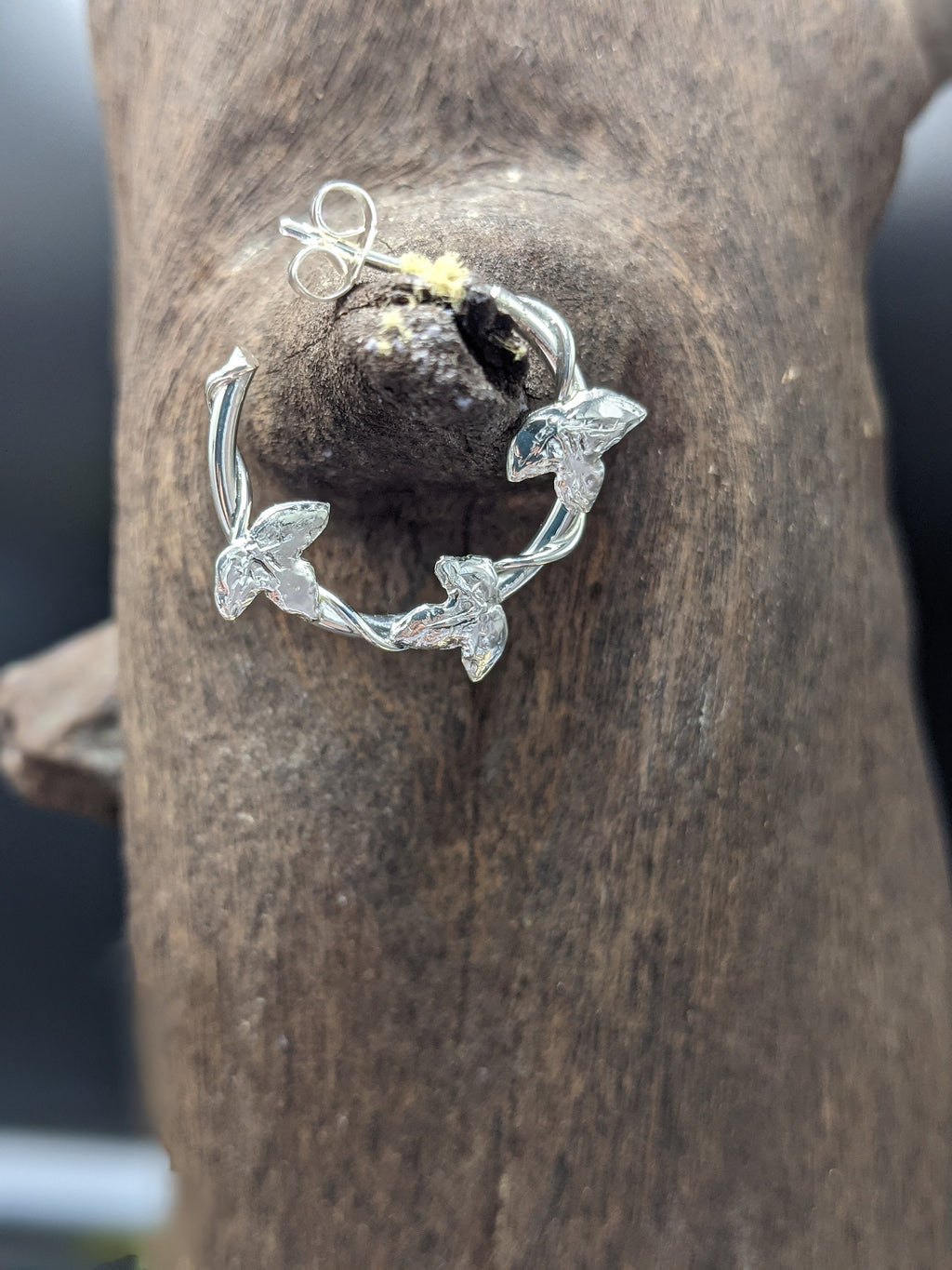 Silver Ivy hoops, Christmas earrings, yule gift, Made to order, Christmas gift, Ivy leaf, xmas gift, hedera theme, ladies, stocking filler, women, yuletide