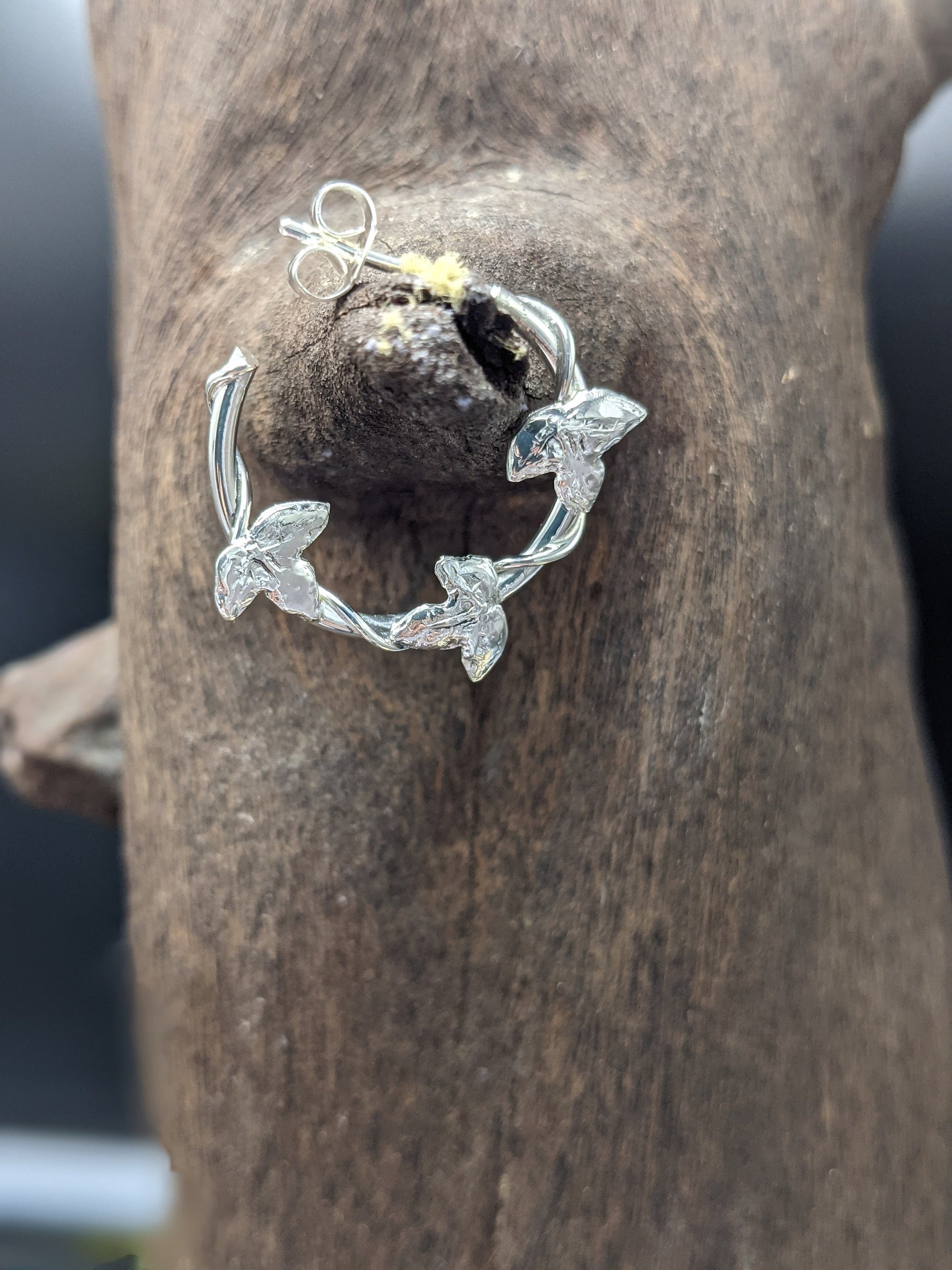 Silver Ivy hoops, Christmas earrings, yule gift, Made to order, Christmas gift, Ivy leaf, xmas gift, hedera theme, ladies, stocking filler, women, yuletide