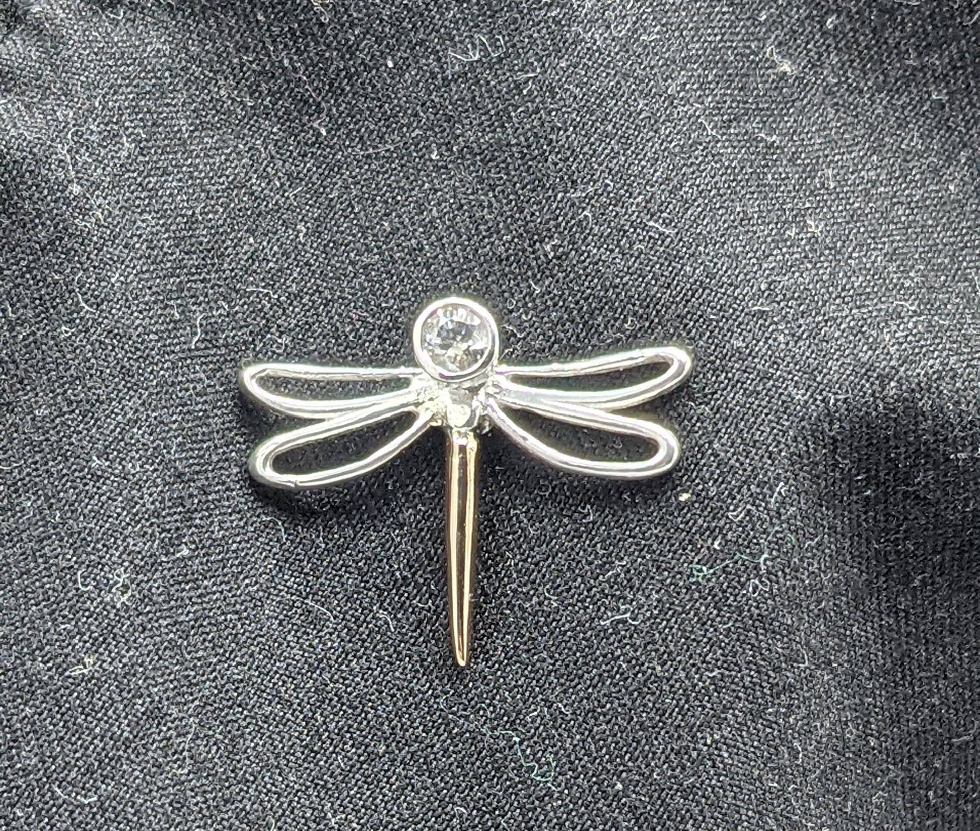 Silver and gold Diamond set dragonfly pin, dragonfly lapel pin, diamond brooch, Dragonfly jewellery, insect jewellery, Mum gift, womens gift