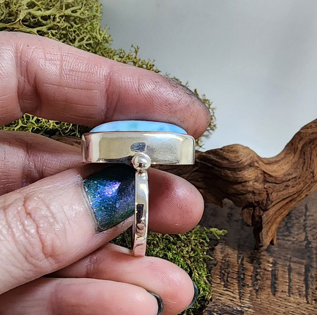 Silver Larimar statement ring, sterling silver ring, chunky ring, blue jewellery, sea theme gift, gift for her, ladies gift idea, handmade
