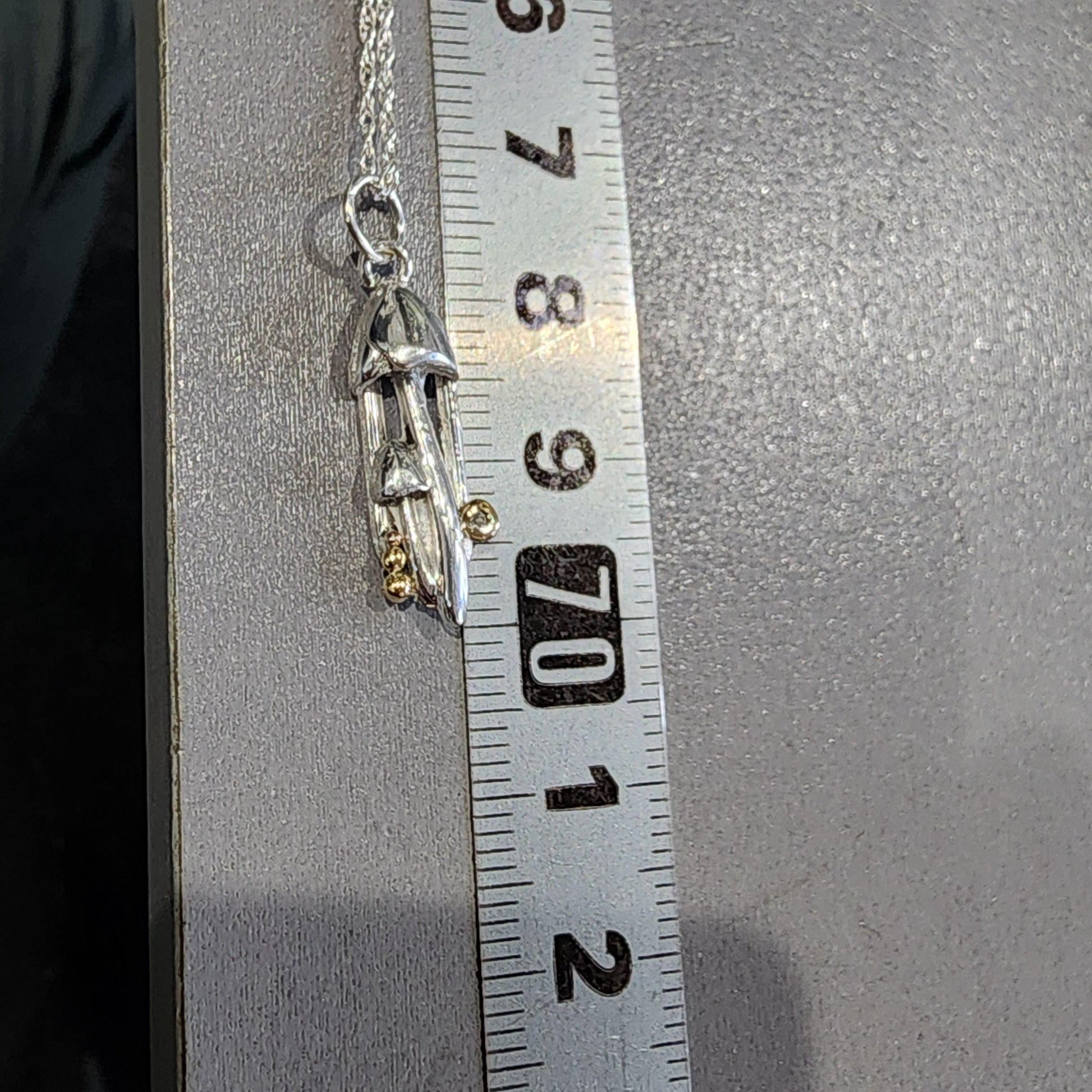 Handcrafted Sterling Silver Mushroom Pendant, Made to order, Gold Accent, Diamond