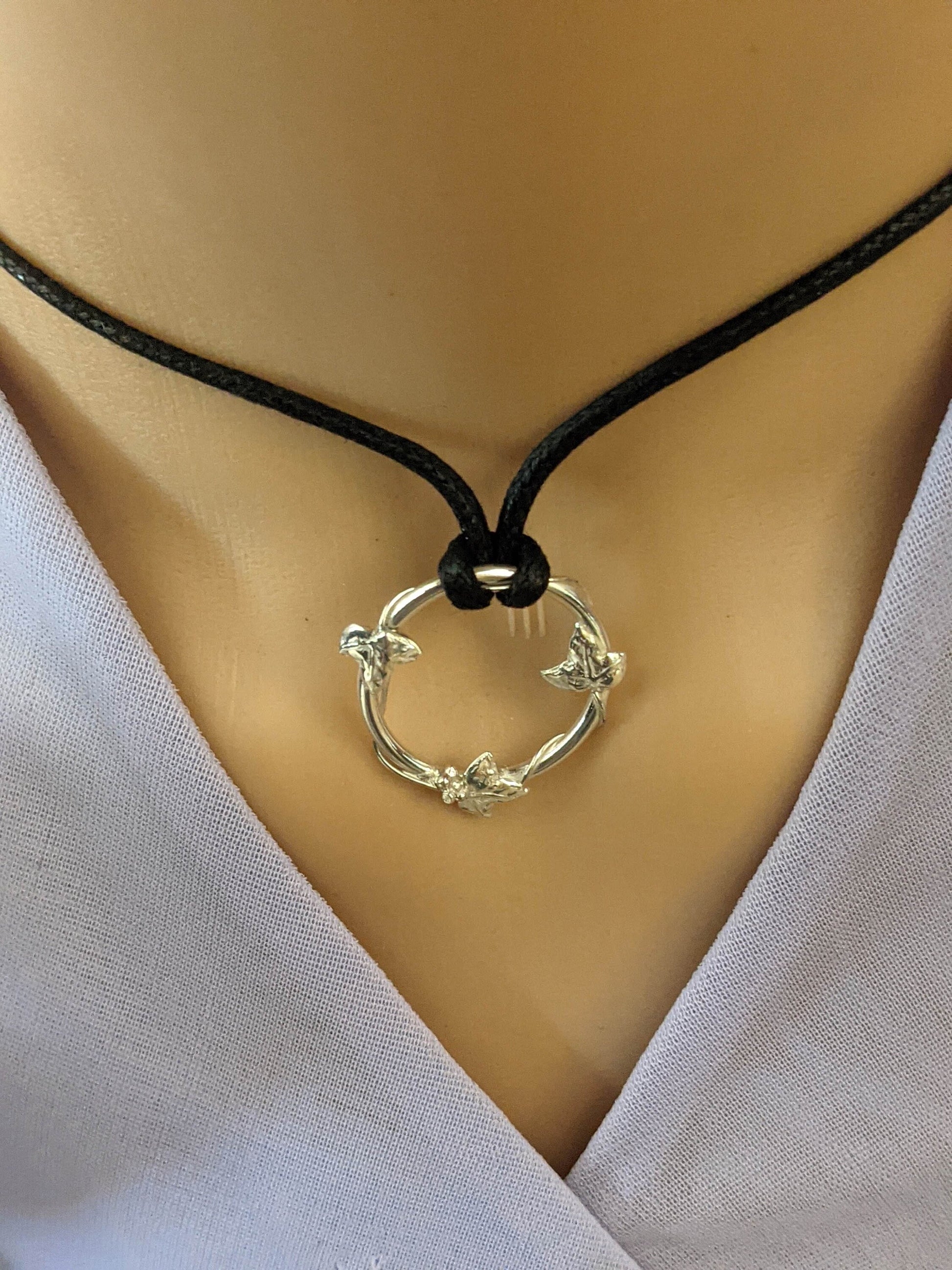 Diamond Ivy wreath pendant, made to order, silver necklace, woodland themed pendant,  Forest gift, Ivy leaf, Hedera, Fae, Pagan, Tree, Graduation, birthday