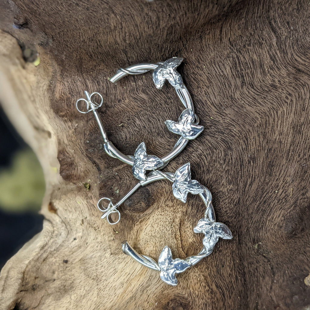 Silver Ivy hoops, Christmas earrings, yule gift, Made to order, Christmas gift, Ivy leaf, xmas gift, hedera theme, ladies, stocking filler, women, yuletide
