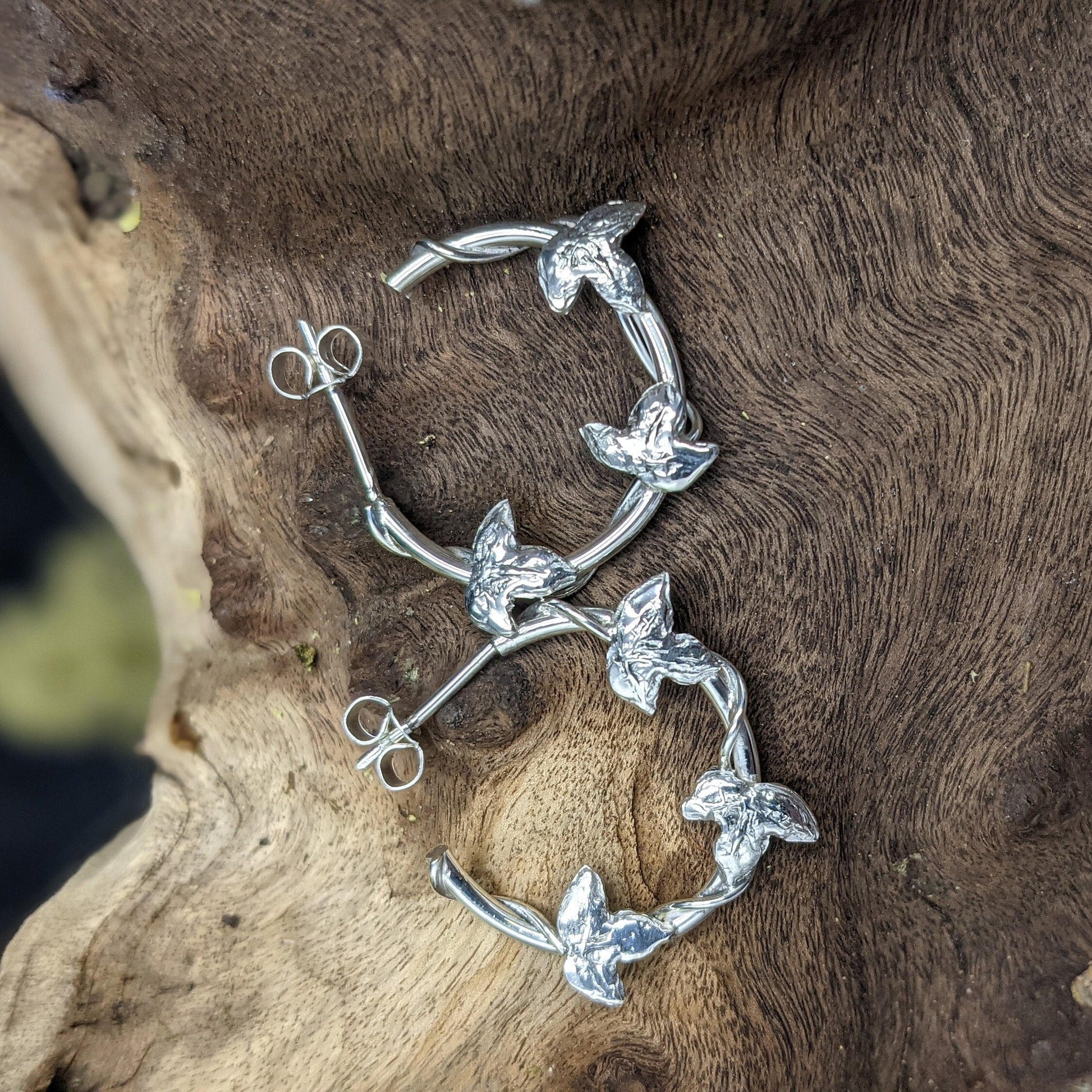 Silver Ivy hoops, Christmas earrings, yule gift, Made to order, Christmas gift, Ivy leaf, xmas gift, hedera theme, ladies, stocking filler, women, yuletide