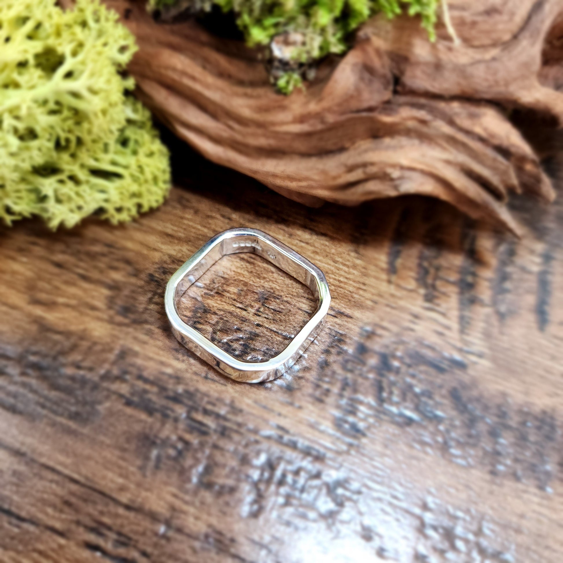 Square silver band ring, hammered ring, square wedding ring, Made to Order only, alternative wedding, promise, engagement, hammered, textured silver, shape