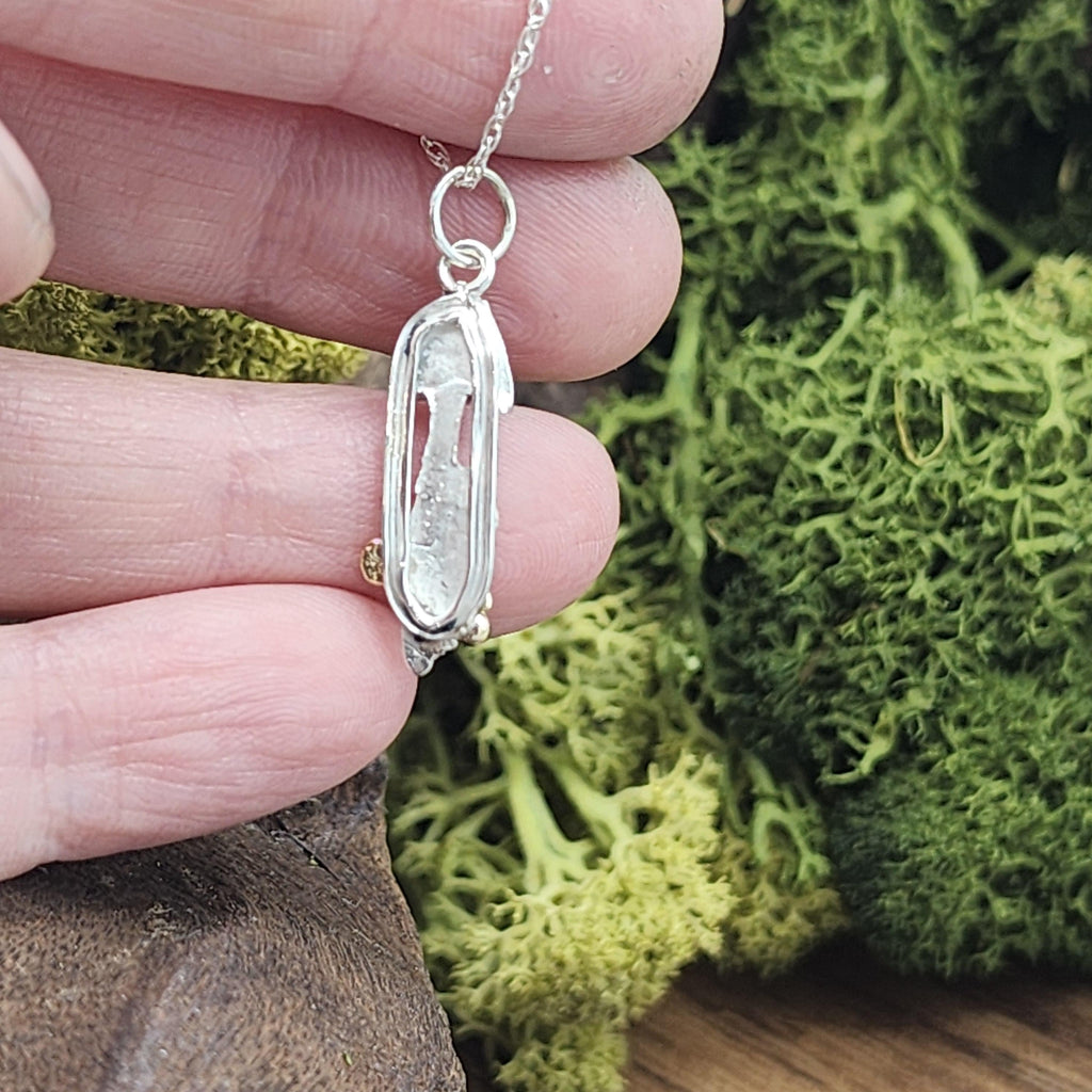 Handcrafted Sterling Silver Mushroom Pendant, Made to order, Gold Accent, Diamond