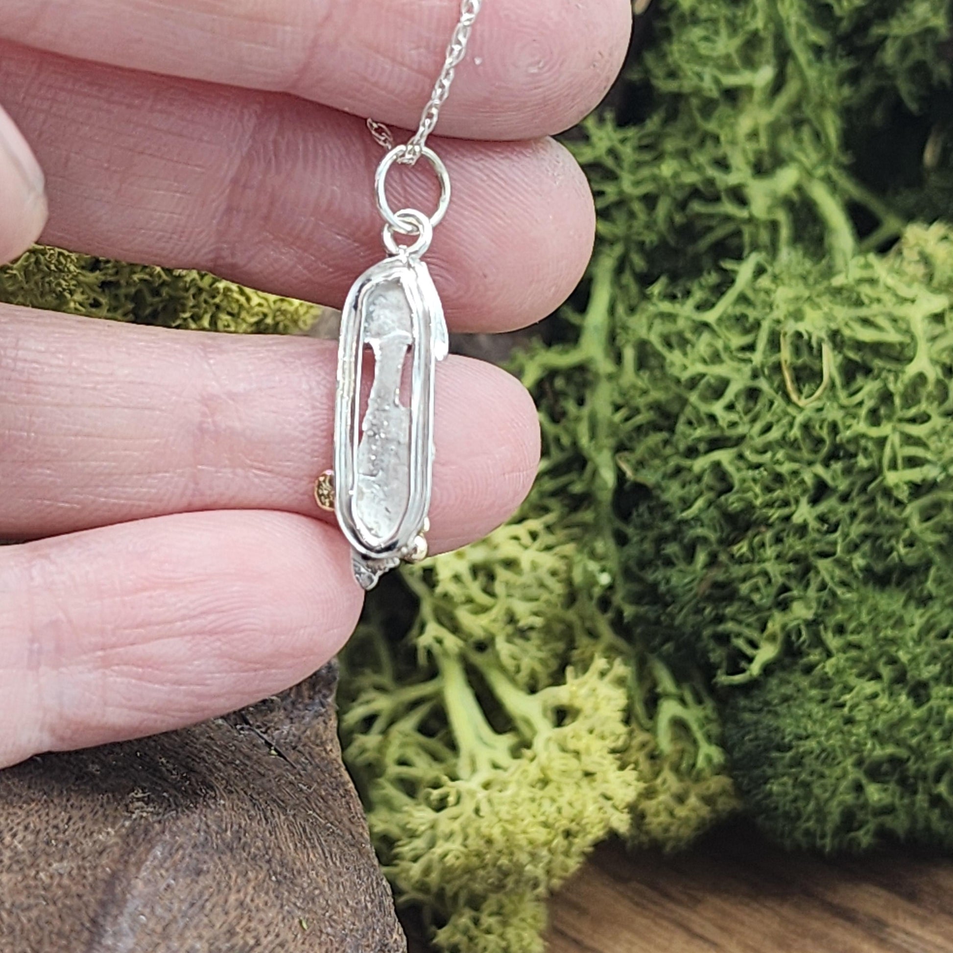 Handcrafted Sterling Silver Mushroom Pendant, Made to order, Gold Accent, Diamond