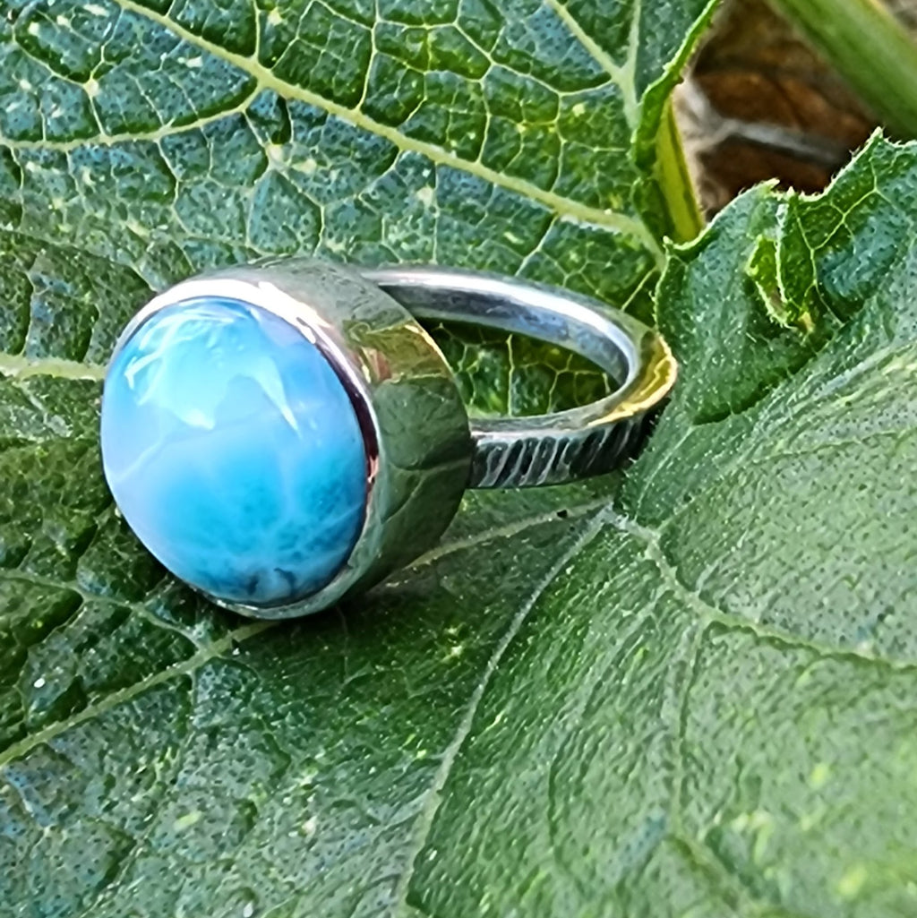 Silver Larimar statement ring, sterling silver ring, chunky ring, blue jewellery, sea theme gift, gift for her, ladies gift idea, handmade