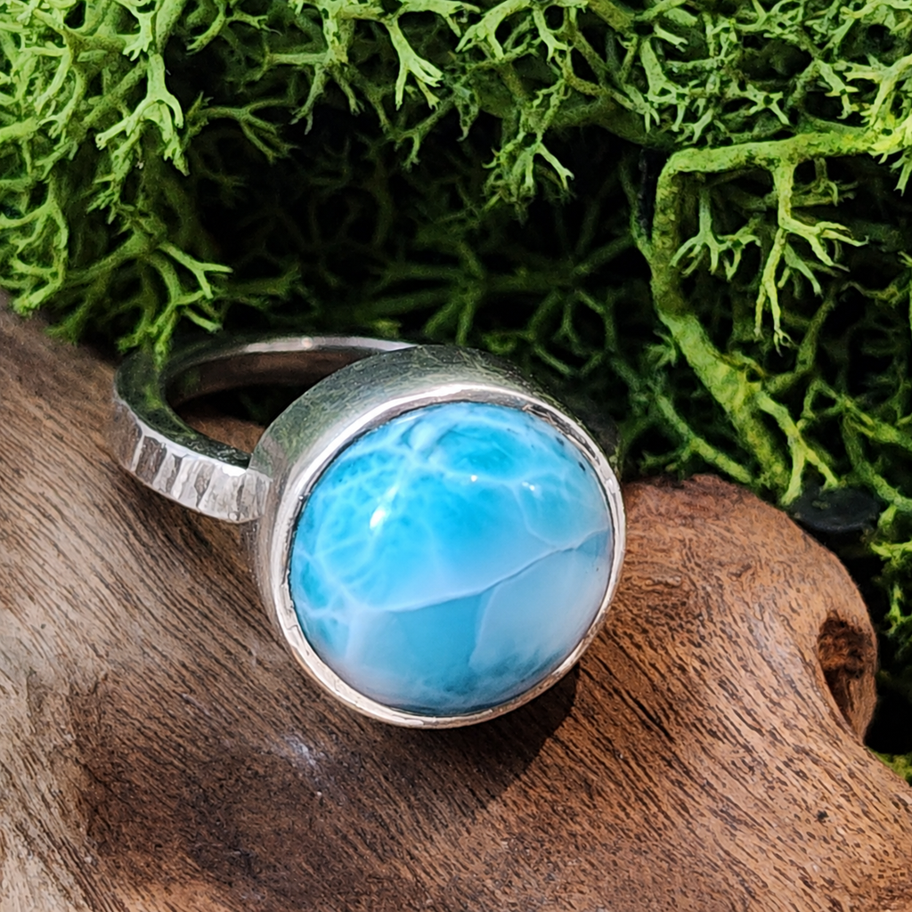 Silver Larimar statement ring, sterling silver ring, chunky ring, blue jewellery, sea theme gift, gift for her, ladies gift idea, handmade