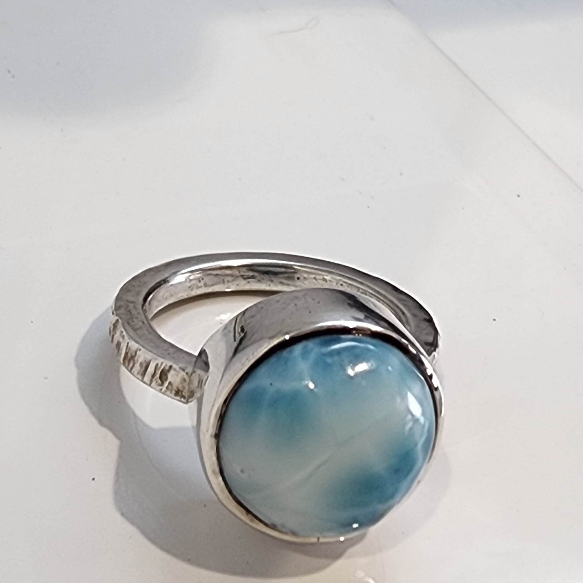 Silver Larimar statement ring, sterling silver ring, chunky ring, blue jewellery, sea theme gift, gift for her, ladies gift idea, handmade