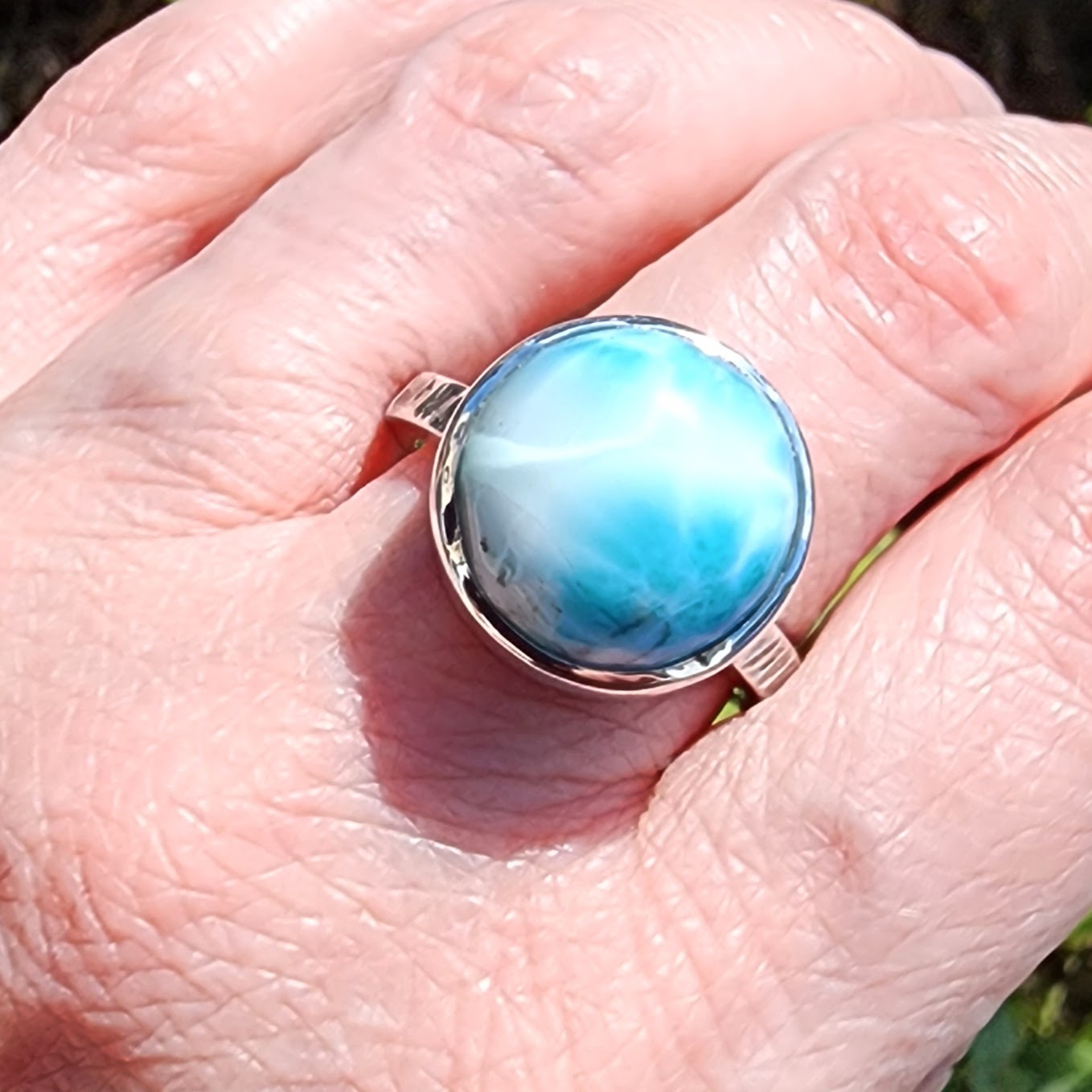 Silver Larimar statement ring, sterling silver ring, chunky ring, blue jewellery, sea theme gift, gift for her, ladies gift idea, handmade