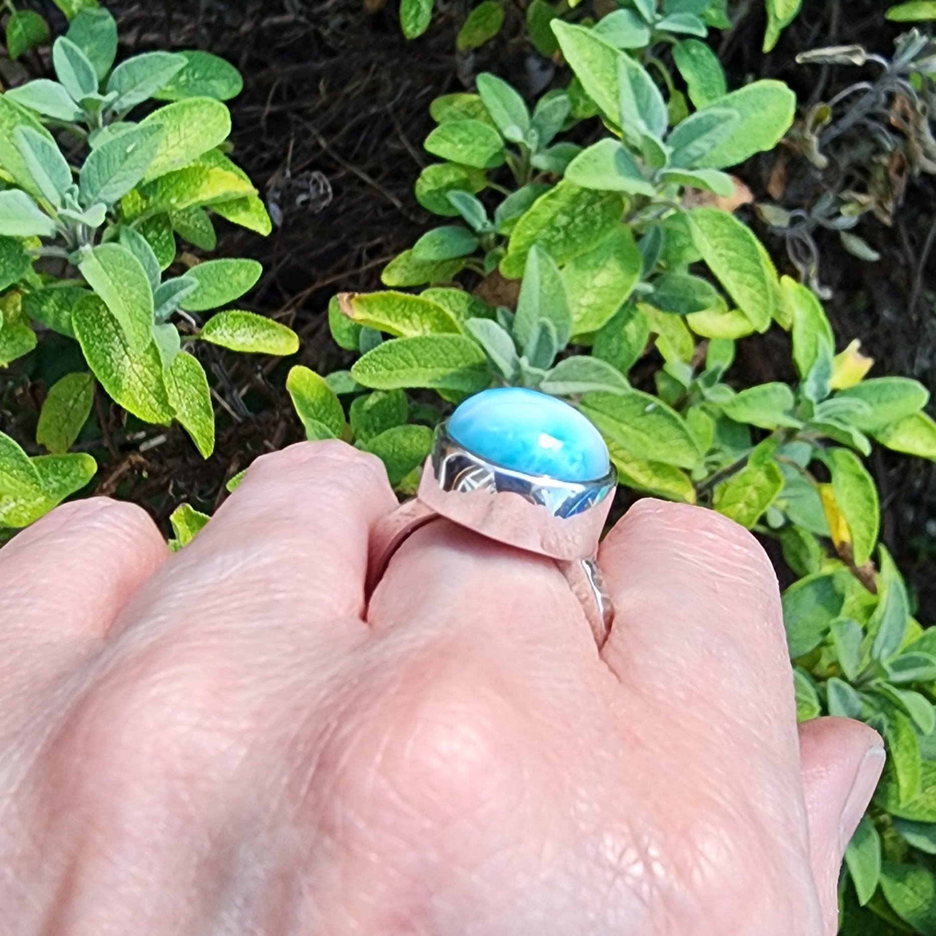 Silver Larimar statement ring, sterling silver ring, chunky ring, blue jewellery, sea theme gift, gift for her, ladies gift idea, handmade