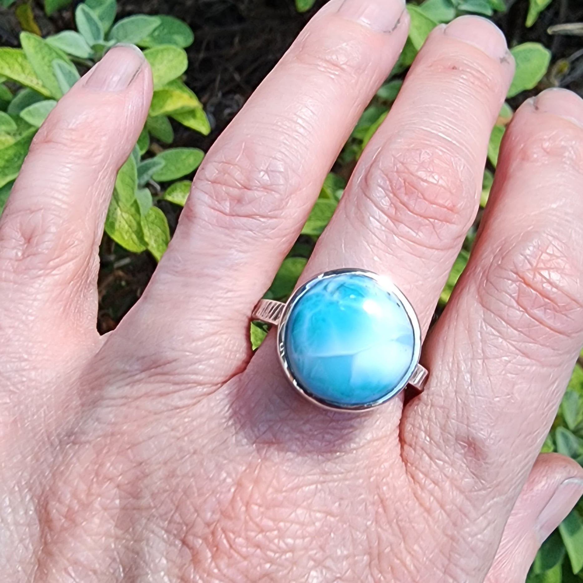 Silver Larimar statement ring, sterling silver ring, chunky ring, blue jewellery, sea theme gift, gift for her, ladies gift idea, handmade