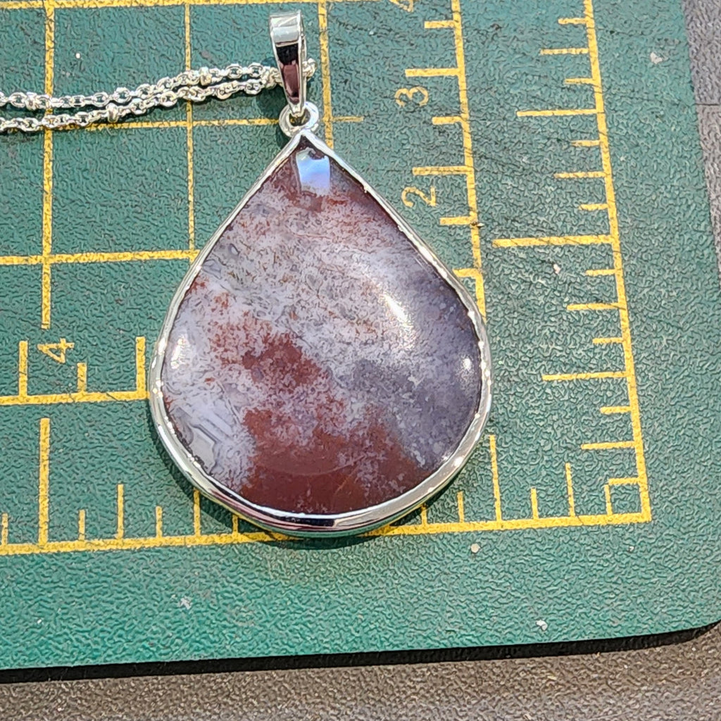 Sterling Silver Large Pear Shape Red Moss Agate Pendant