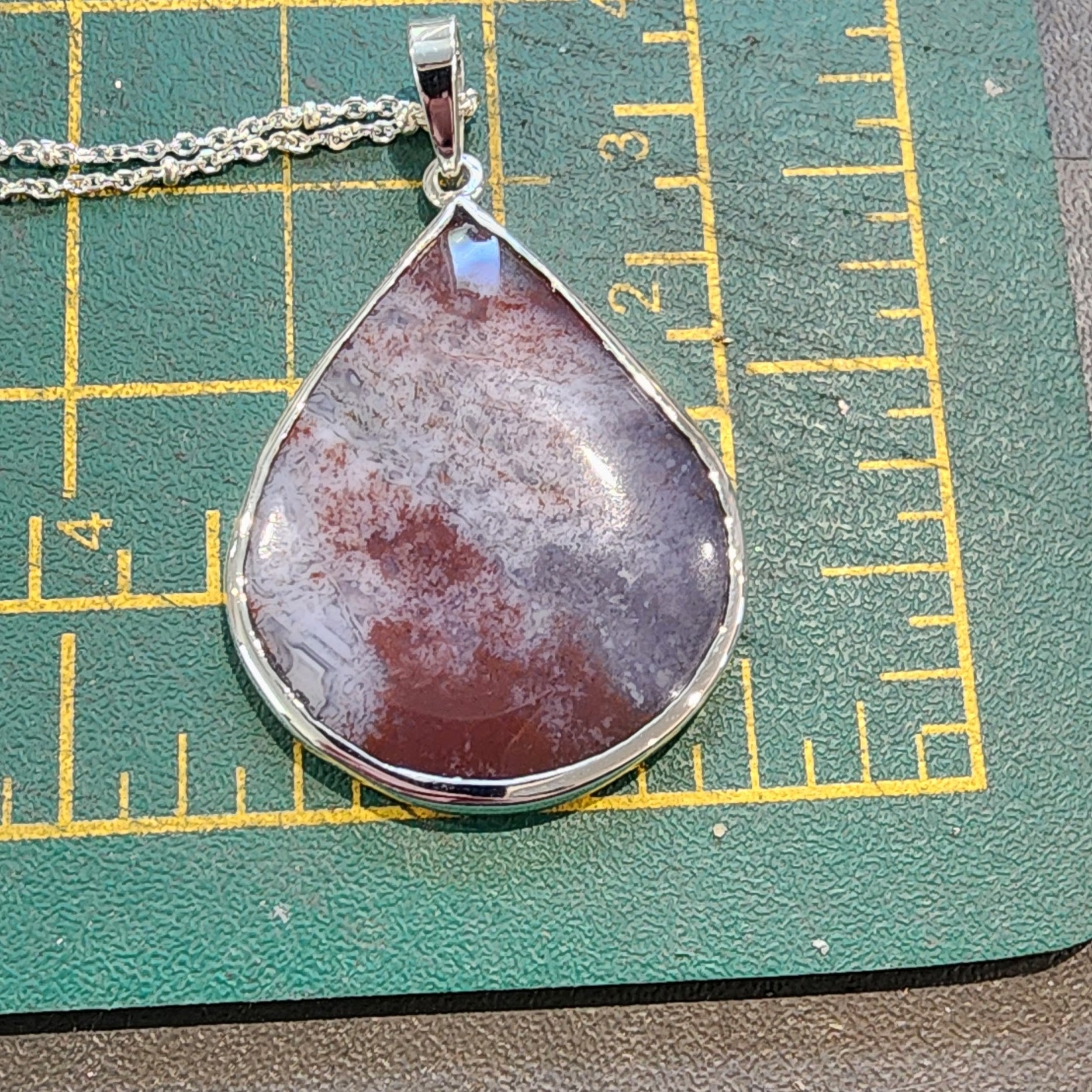 Sterling Silver Large Pear Shape Red Moss Agate Pendant