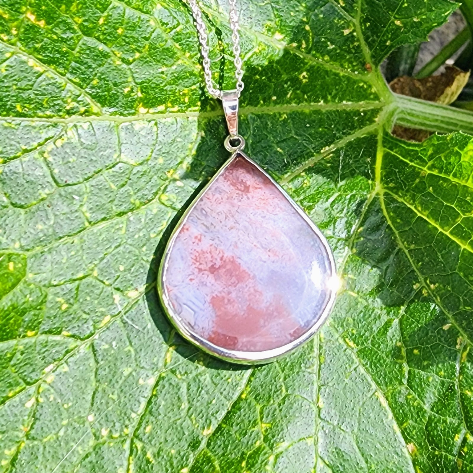 Sterling Silver Large Pear Shape Red Moss Agate Pendant