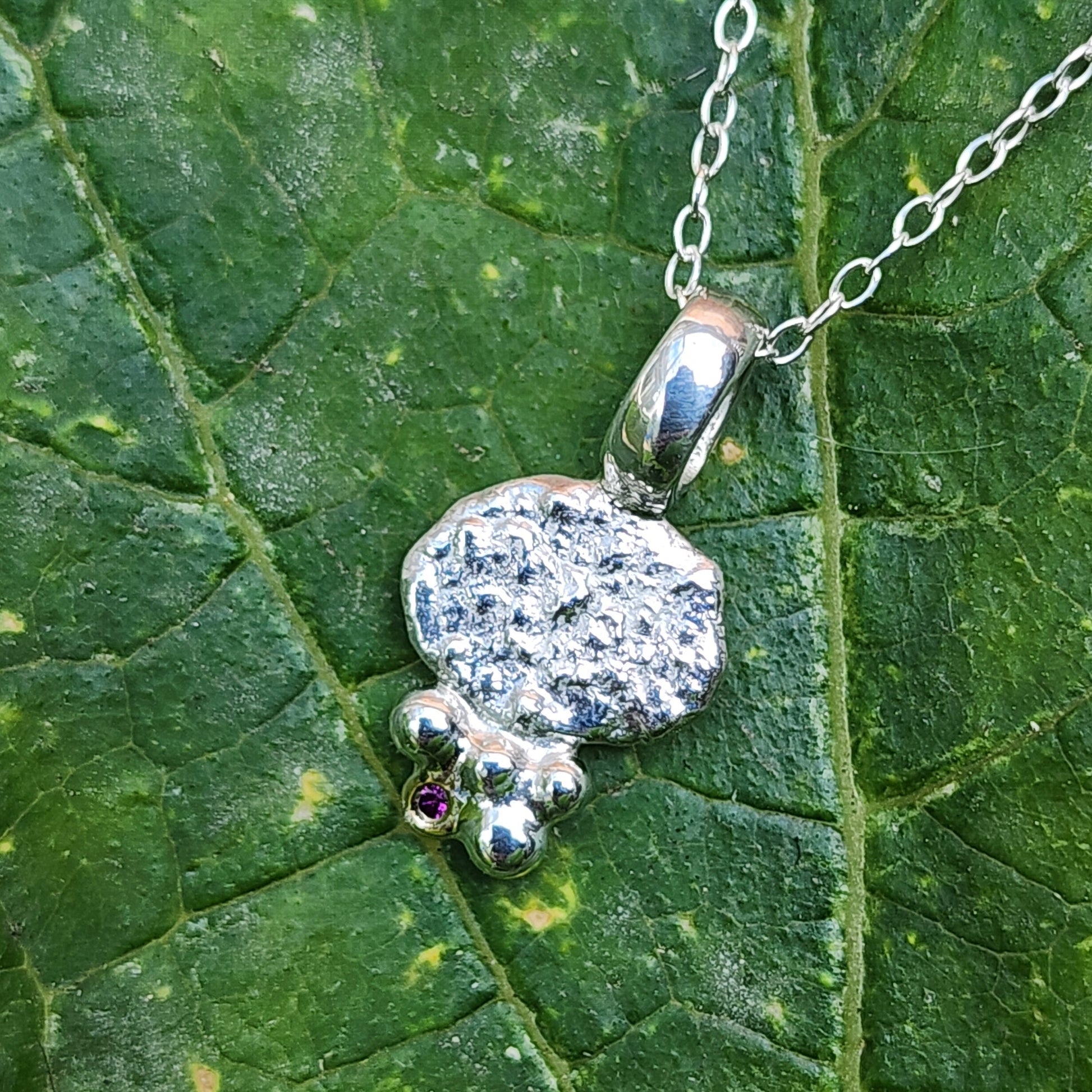 Dainty silver pendant with gold bead and purple diamond, on fine 18" silver trace chain. Full Hallmarks and Free UK Postage