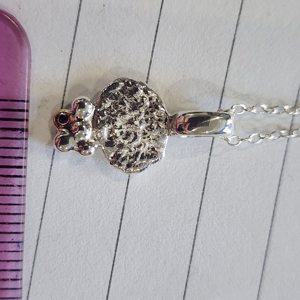 Dainty silver pendant with gold bead and purple diamond, on fine 18" silver trace chain. Full Hallmarks and Free UK Postage